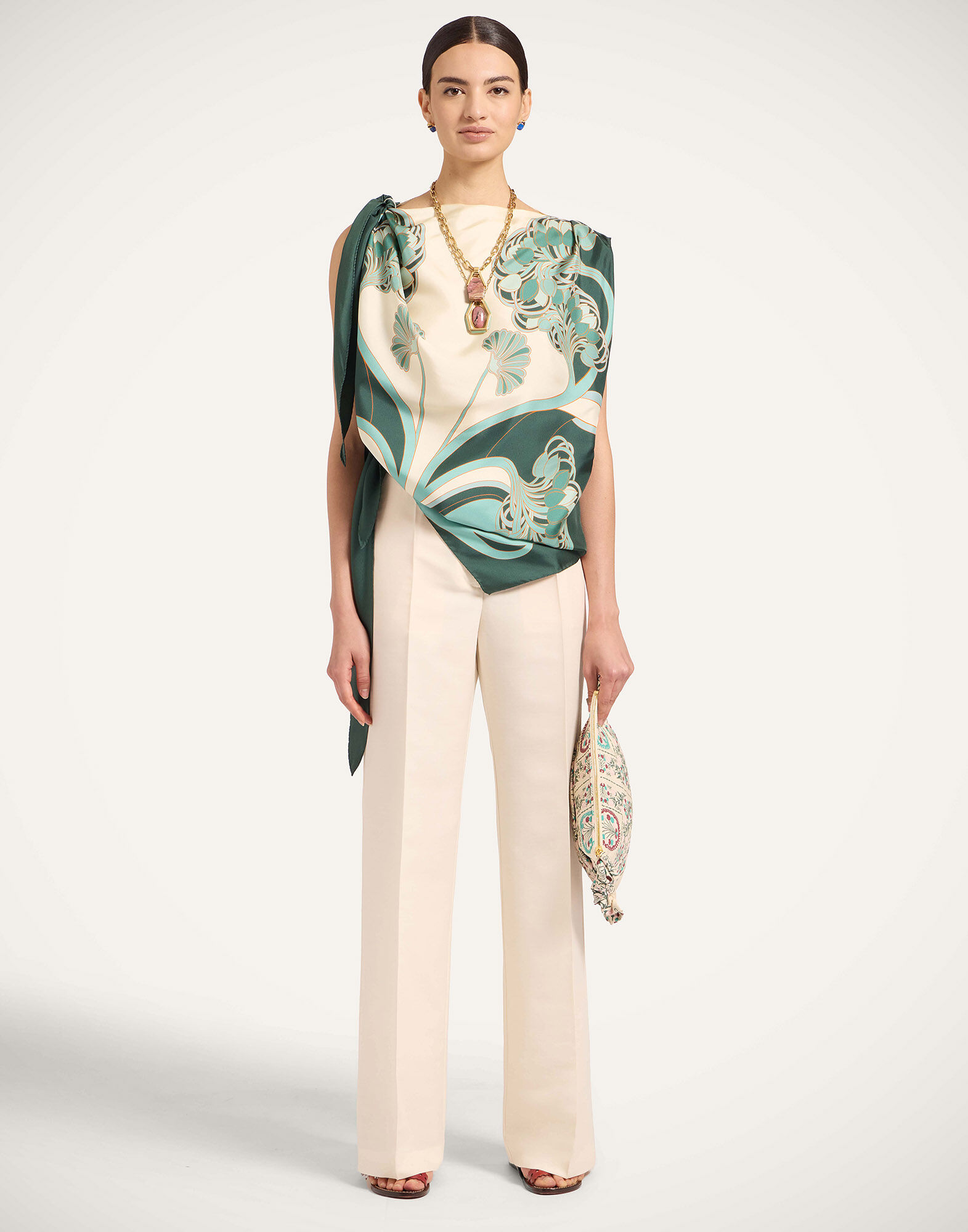 La DoubleJ Full-On Foulard Blooming Tulip Plac&eacute;e Mint SCA0096SIL029BTU01GR11