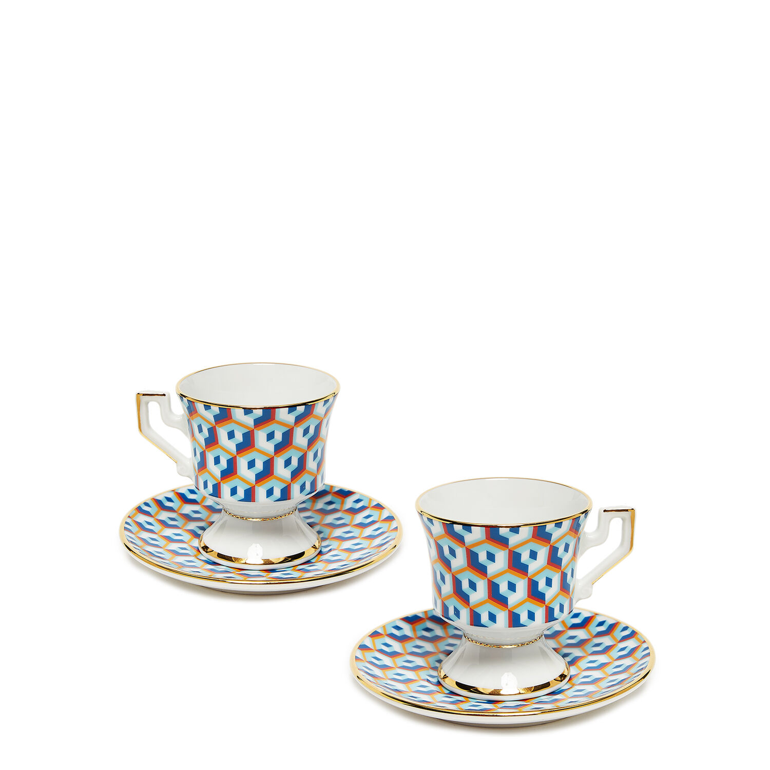 La Doublej Abstract-print Espresso Cup (set Of Two) In Cubi Blu