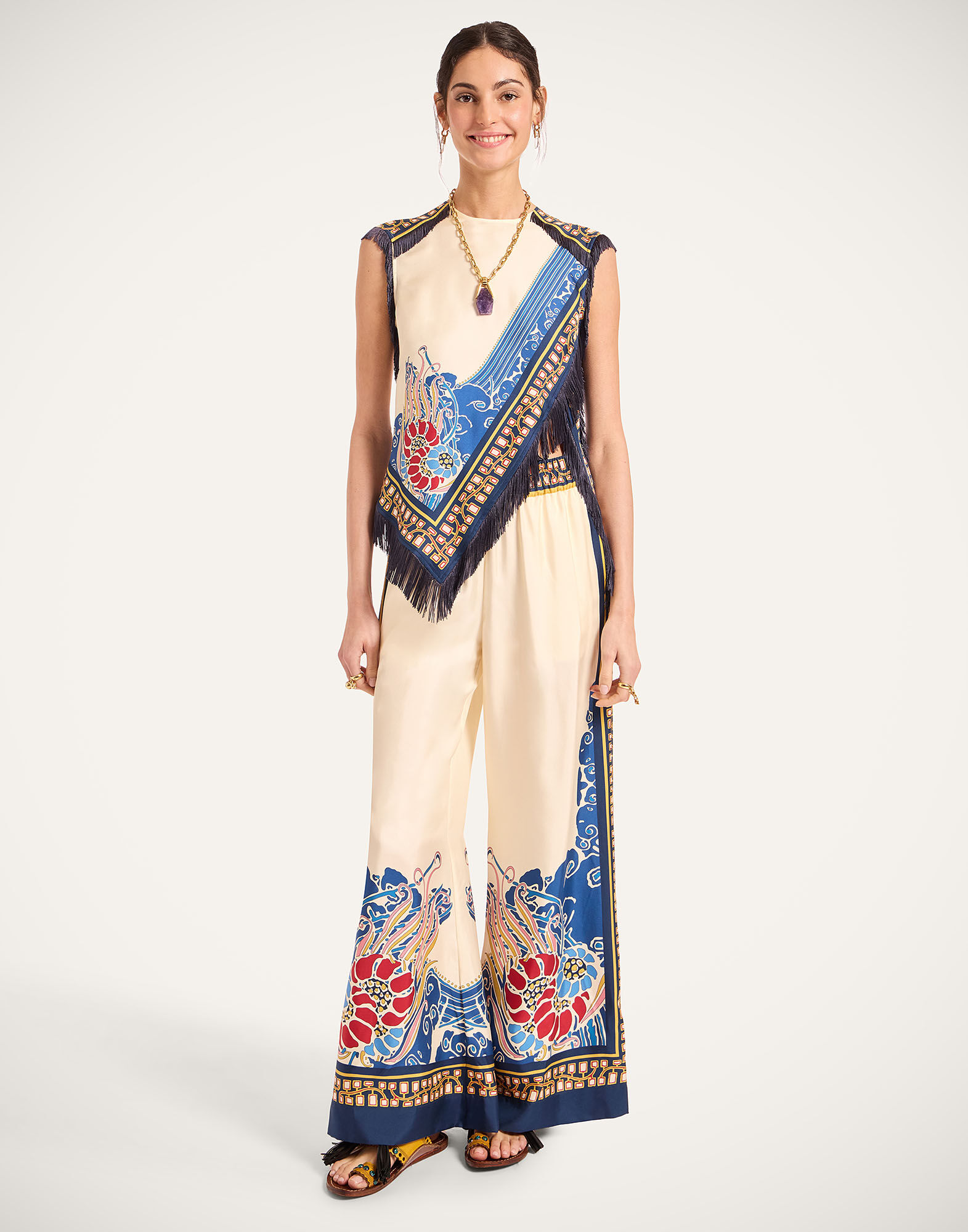 La DoubleJ Palazzo Pants Lemuria Plac&eacute;e Blue TRO0026SIL006LEM02BU03