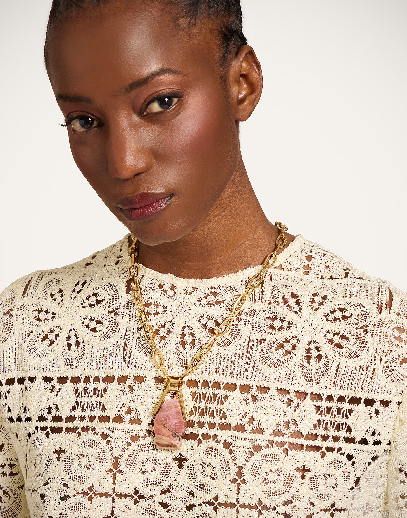 La DoubleJ Portal Necklace 24K Gold Plate & Rhodonite NEC0021BRA003RHO01YE05