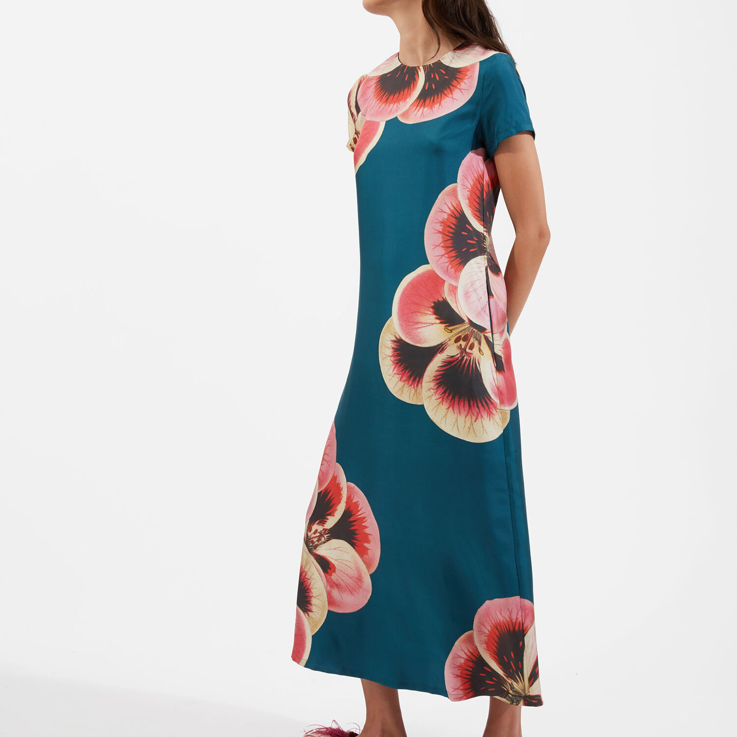 La Doublej Twill Silk Swing Dress In Giga Pansy Placée