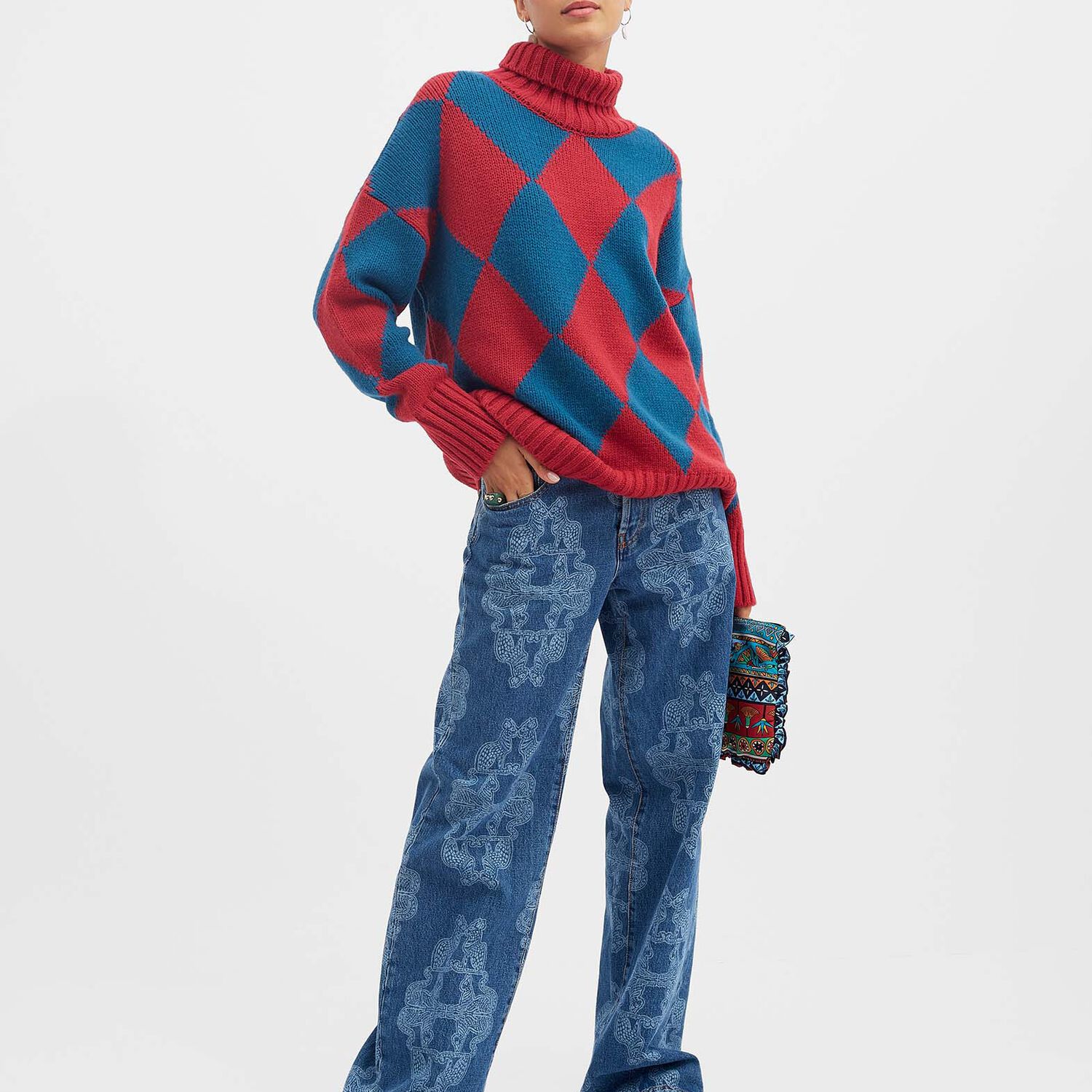La Doublej Argyle Intarsia-knit Jumper In Red & Blue
