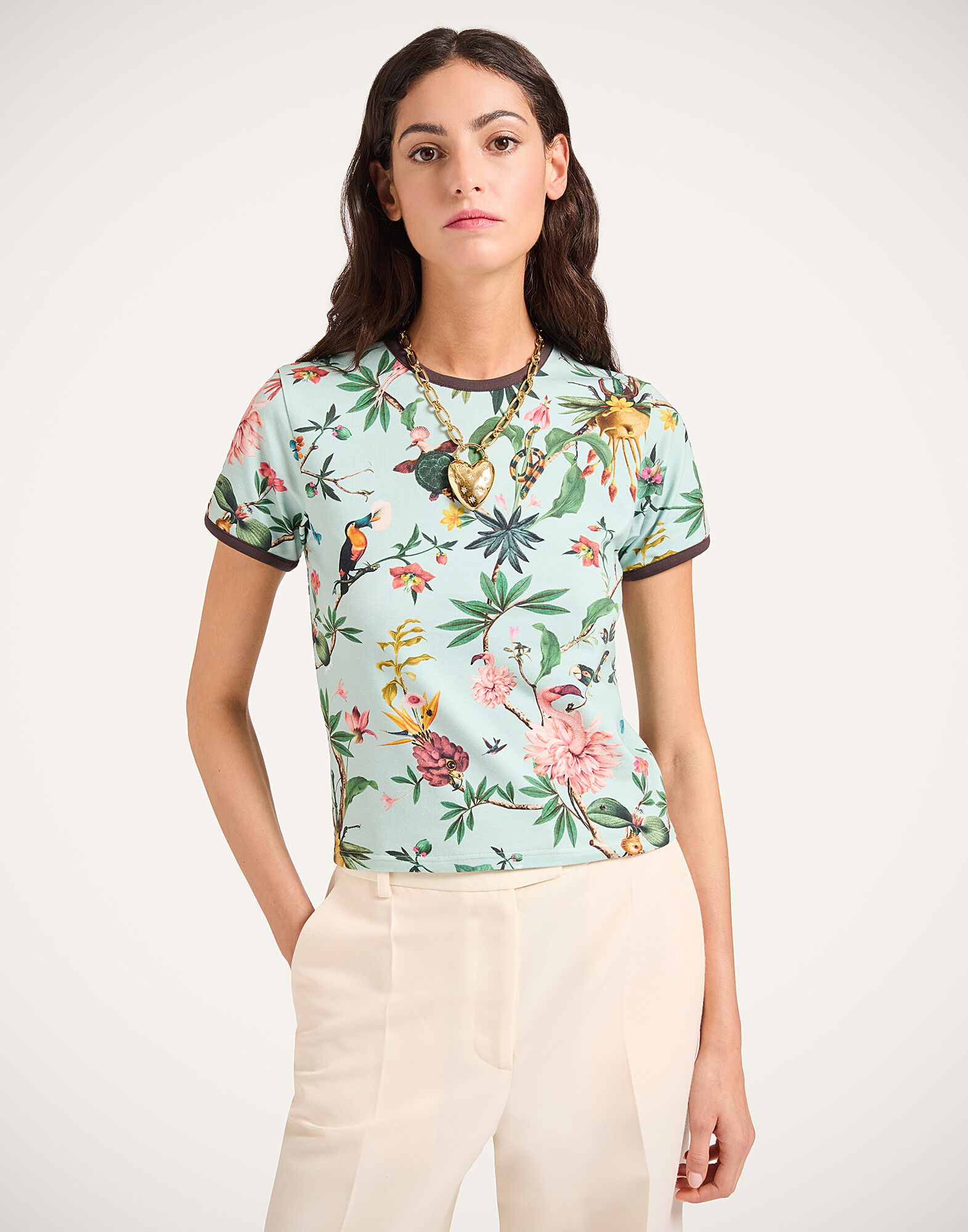 La DoubleJ The Cu-Tee Crop Zooflora Light Blue TSH0068JER076ZOF02BU01