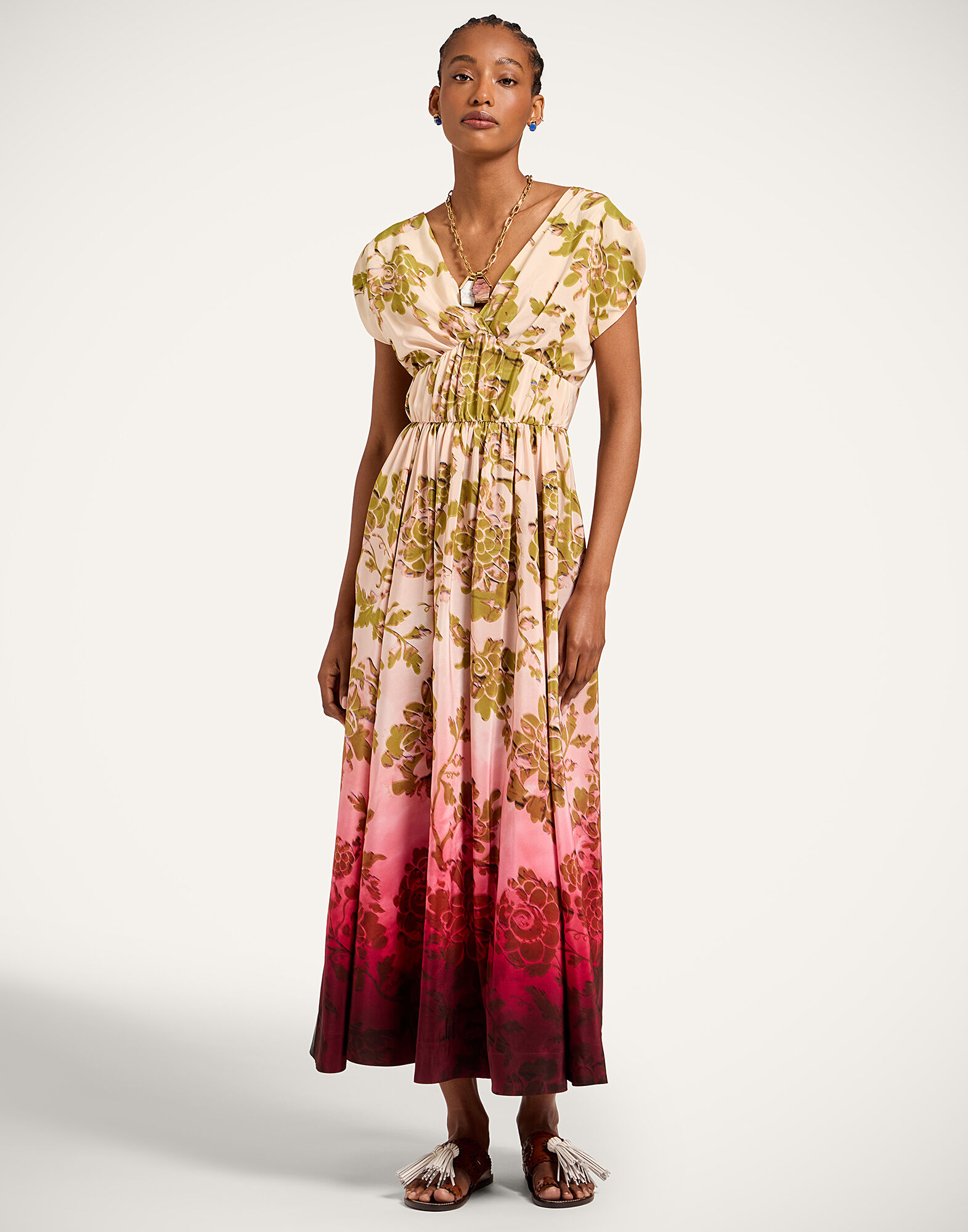 La DoubleJ Waldorf Dress Oasis Ombr&eacute; Plac&eacute;e Geen & Red DRE1103CRE001OAO02GR02