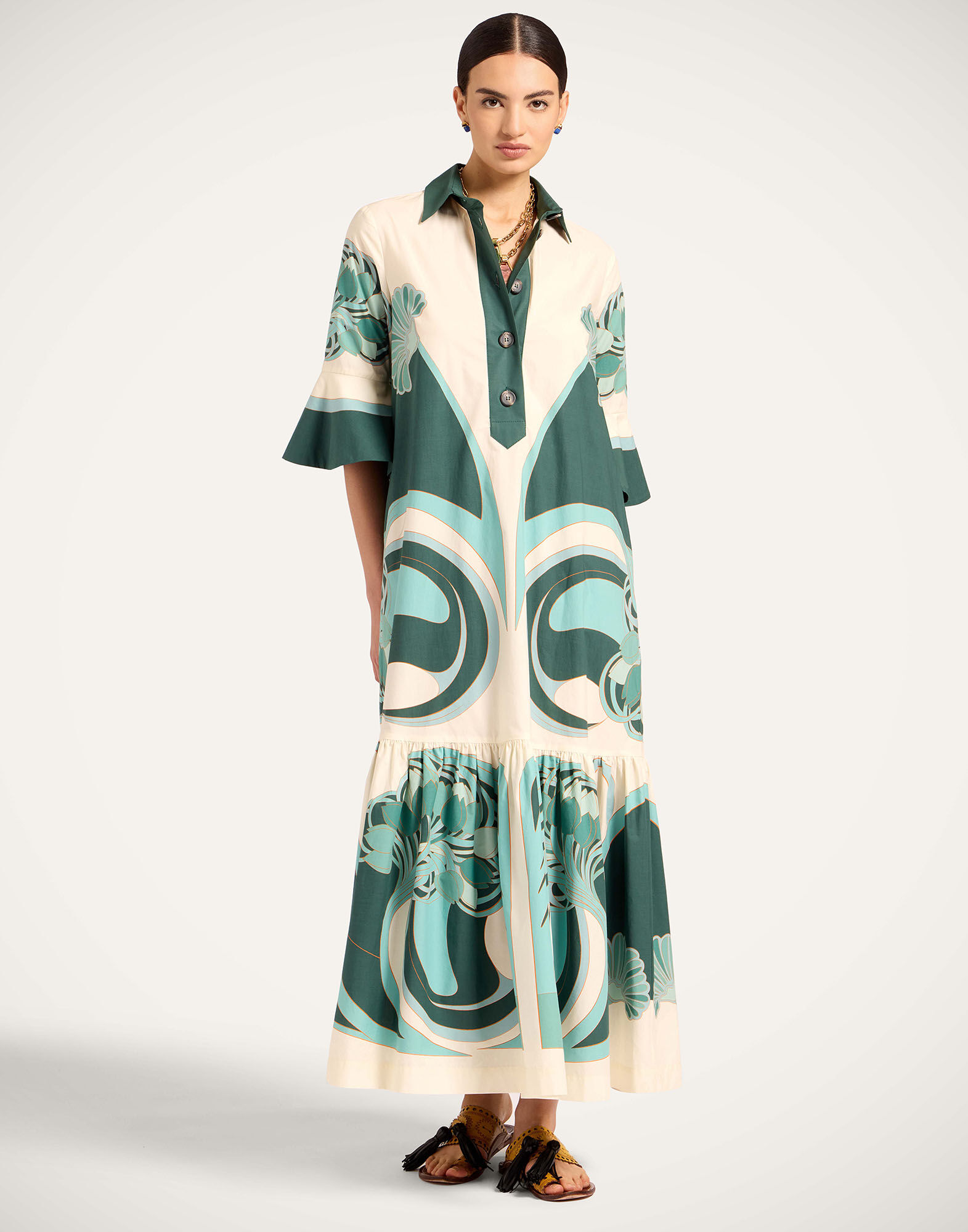 La DoubleJ Artemis Dress Blooming Tulip Plac&eacute;e Dark Green DRE0201COT015BTU01GR03