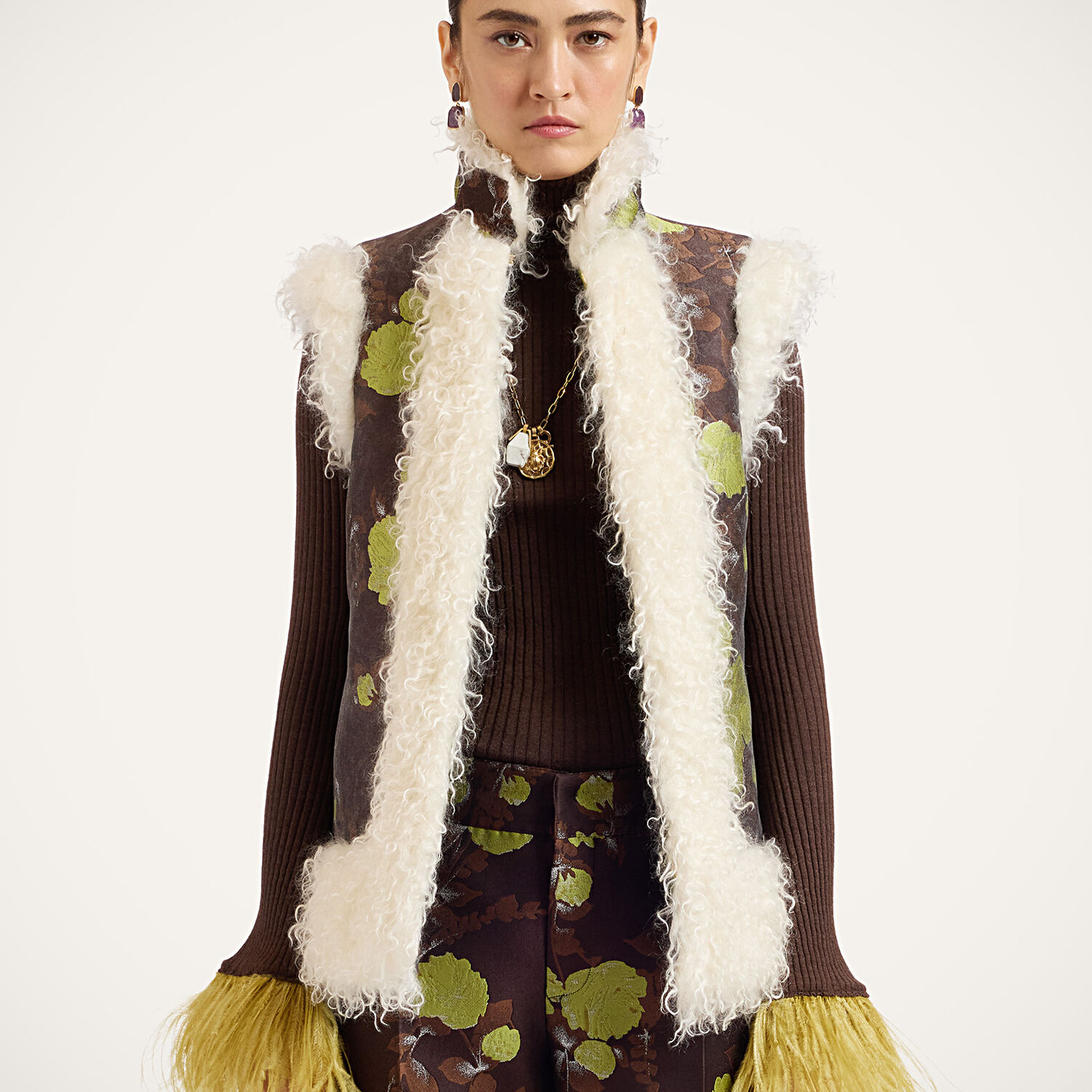 La Doublej Sleeveless Folk Jacket In Devon Brown