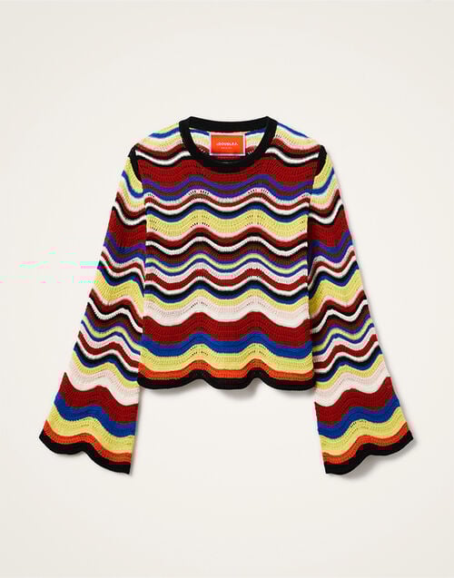 La DoubleJ Chevron Crop Sweater La DoubleJ Chevron Crop Sweater Multicolor Pink & Red PUL0146KNI158VA365PI01