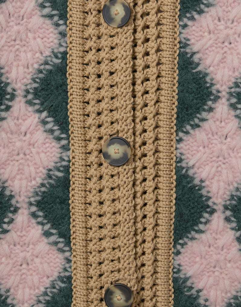 La DoubleJ Crochet Bowling Cardigan La DoubleJ Crochet Bowling Cardigan Multicolor Pink & Dark Green PUL0290KNI167VA400PI01