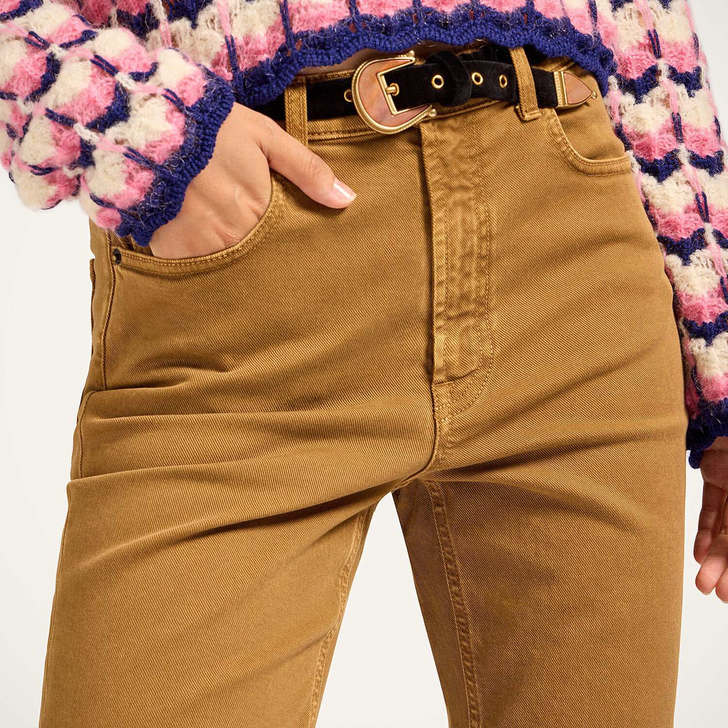  La Doublej Shorts & Pants Women - Fancy Crop Jeans Khaki 27 96% Cotton 2% Elastane 2% Ostrich Feathers 