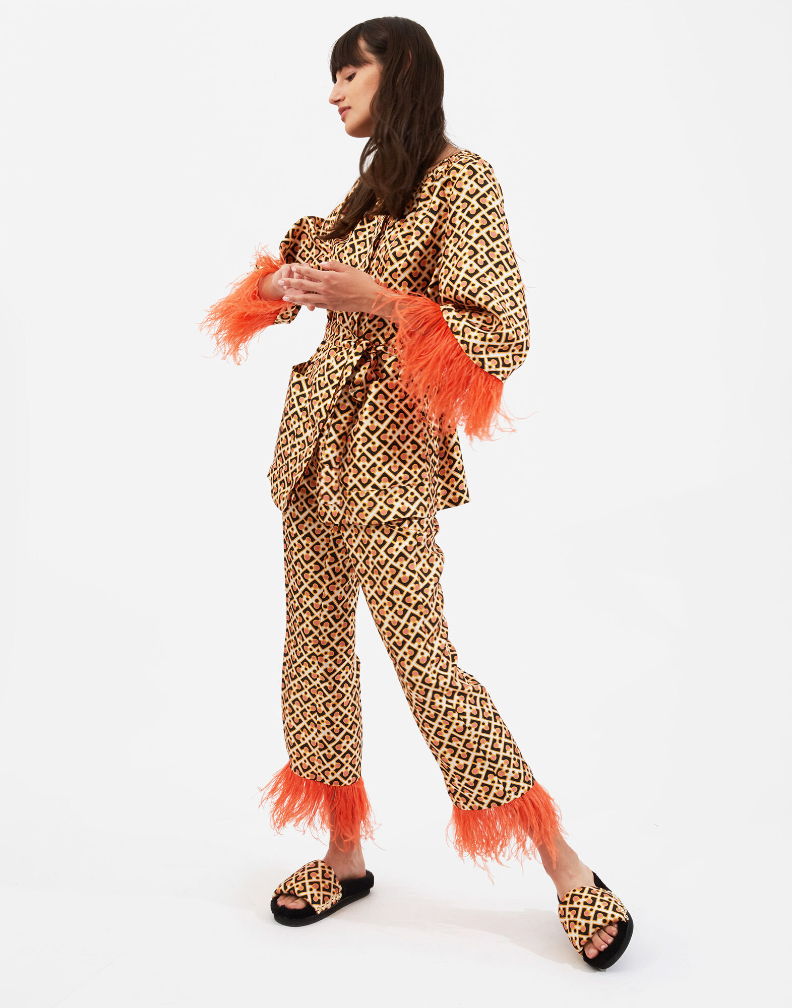 La DoubleJ Boudoir Jacket (With Feathers) Puzzle Rosa JAC0034SIL001PUZ0002