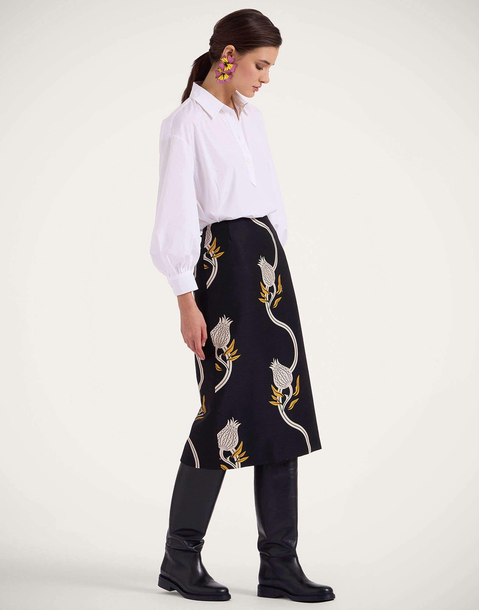 La DoubleJ Pencil Skirt Melograno Black & White SKI0011CAD001MEL01BL03