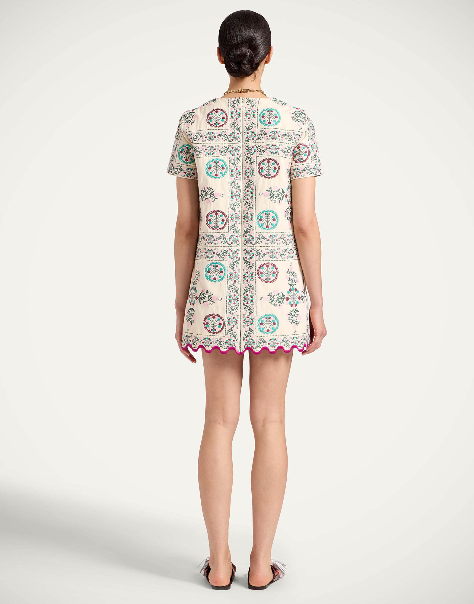 La DoubleJ Mini Swing Dress Florette Tiles Ecru DRE1067JCQ137FLO09BR05