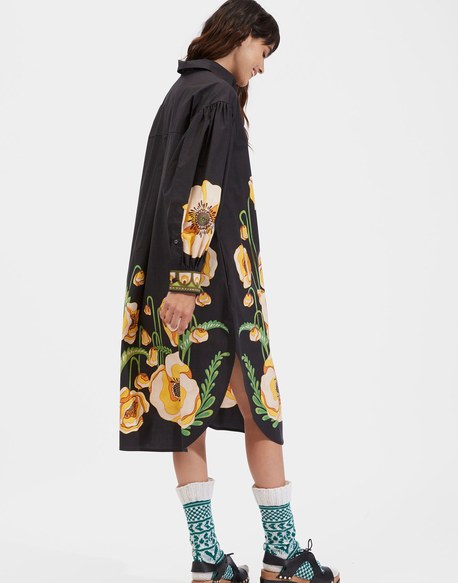 La DoubleJ Big Shirt Dress Poppies Black Plac&eacute;e DRE0280COT015PPP0002