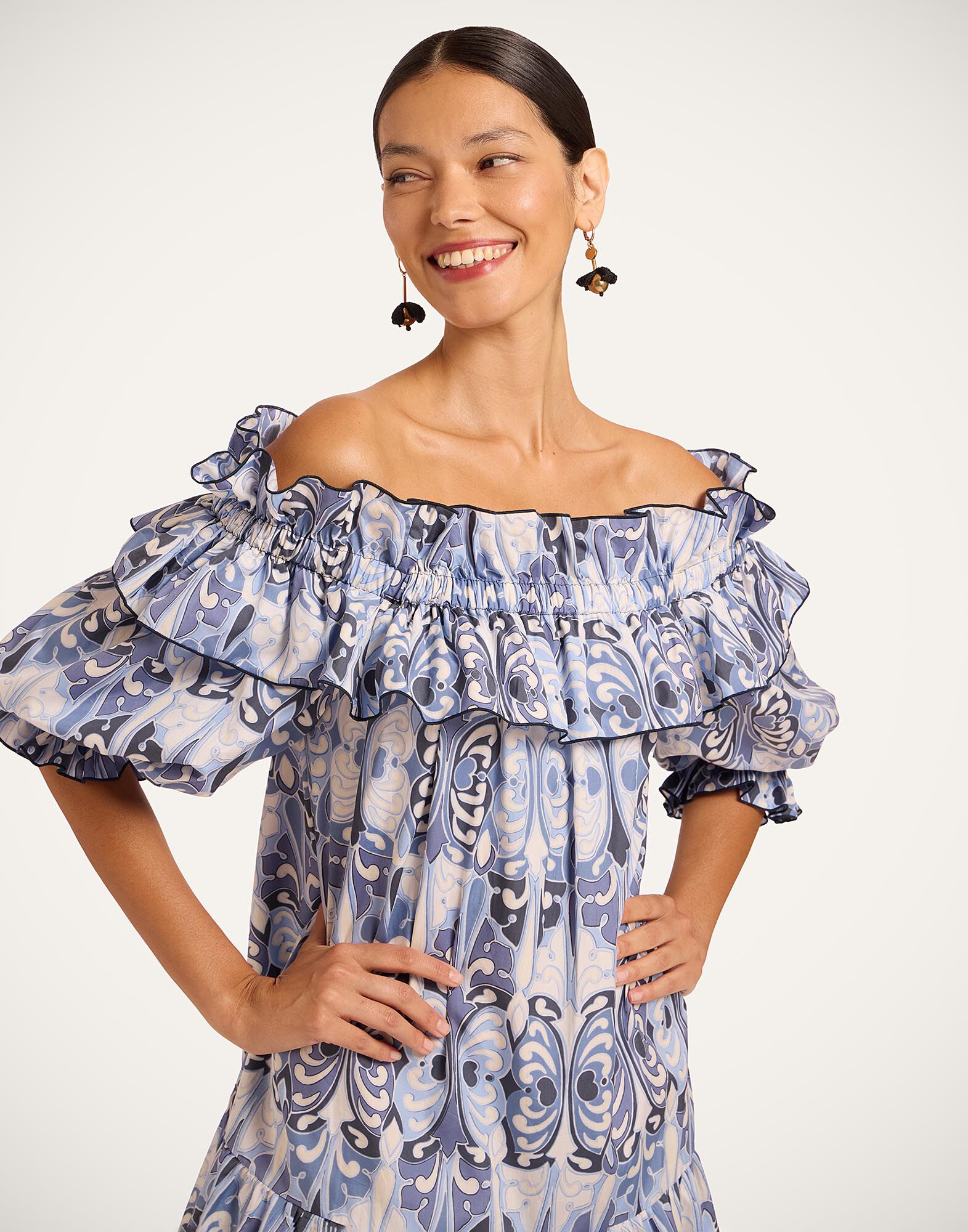 La DoubleJ Mini Breakfast Dress Cocoon Blue DRE1075COT039COC01BU03