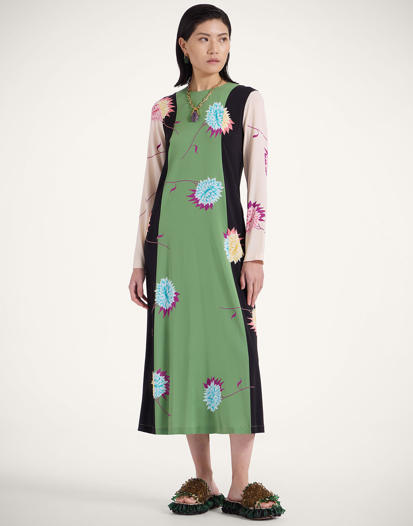 La DoubleJ Long Sleeve Swing Dress Derby Plac&eacute;e Multicolor DRE0231VIS001DER03MU01