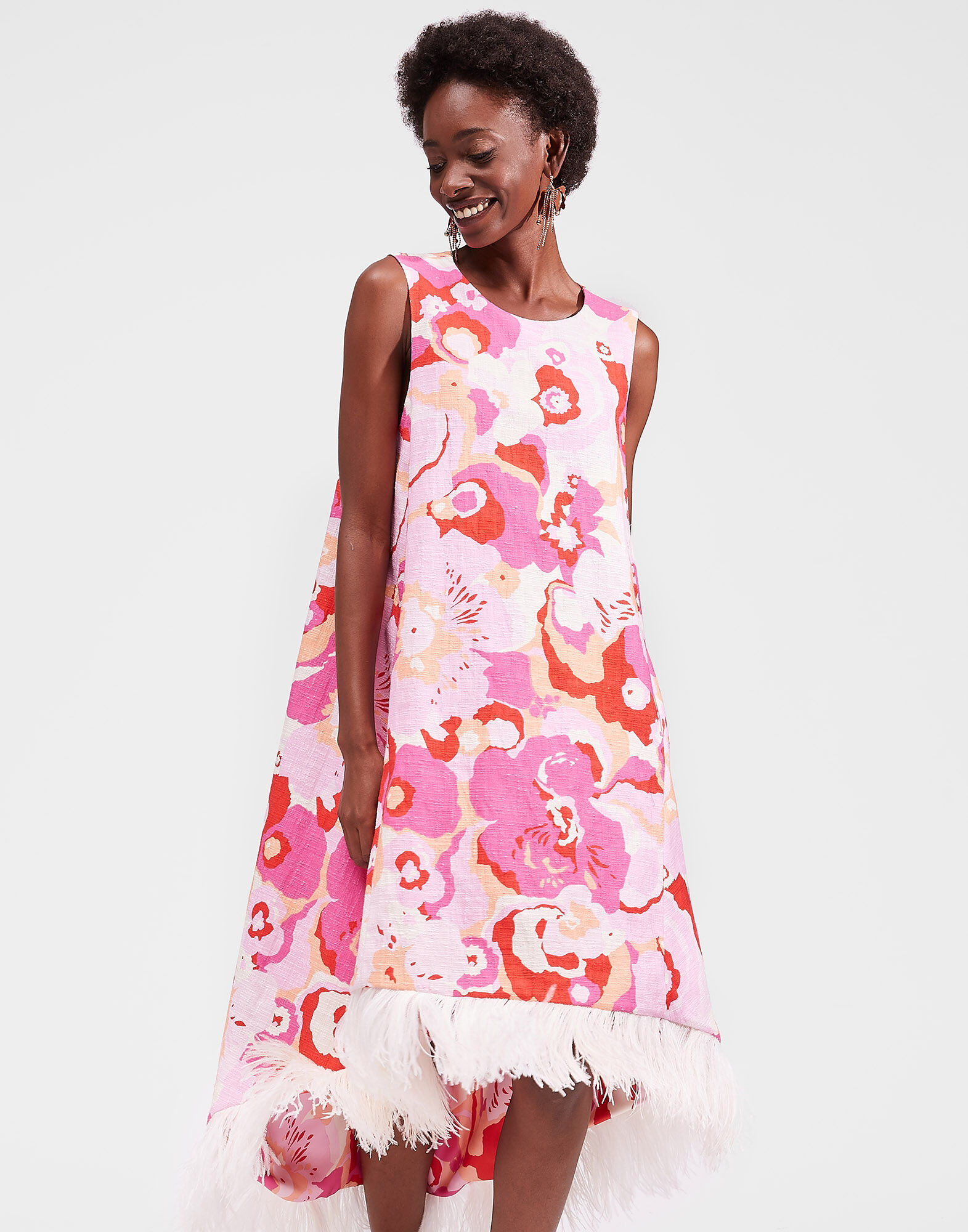 LaDoubleJ La Scala High Dress (With Feathers) Peonia Rosa DRE0211COT005PEO0002