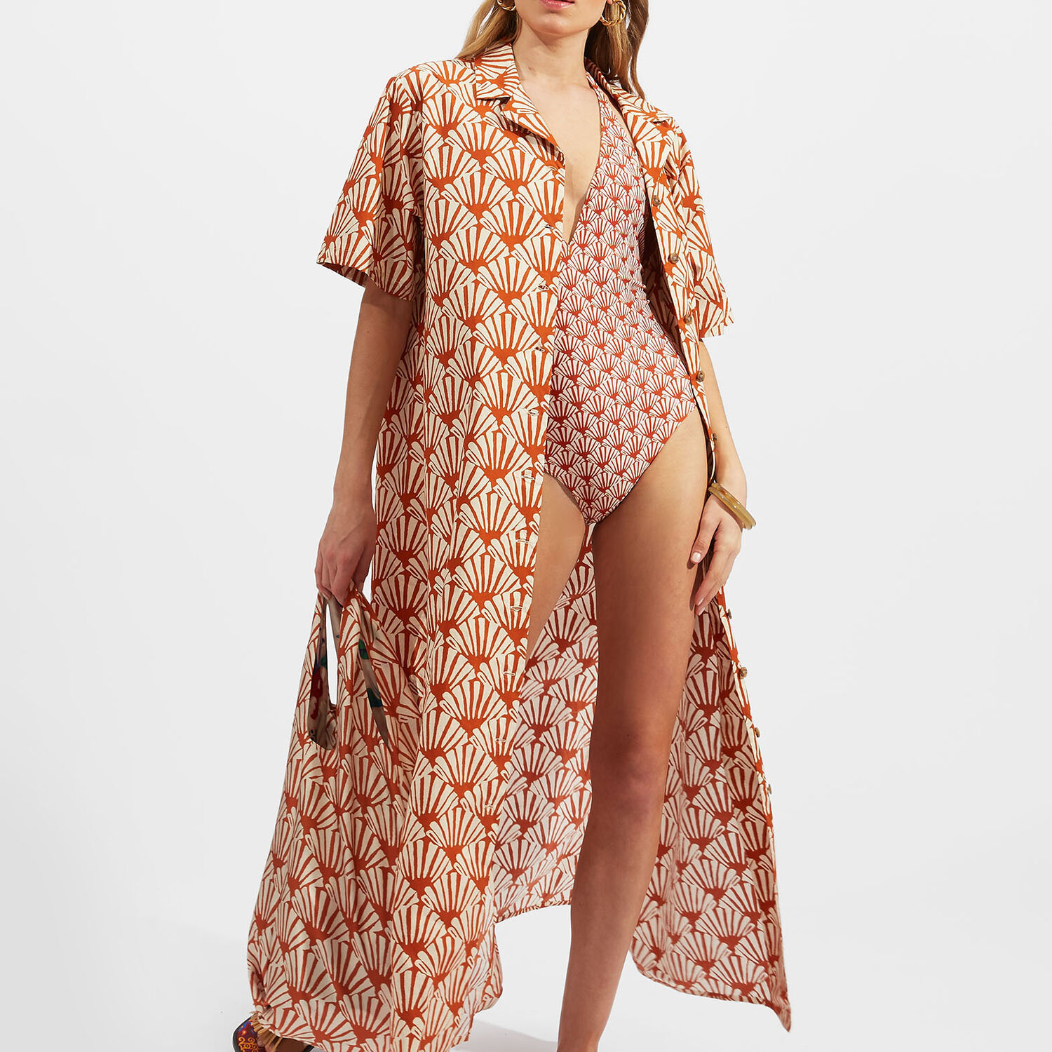 La Doublej Bowling Ventaglio-print Poplin Dress In Ventaglio