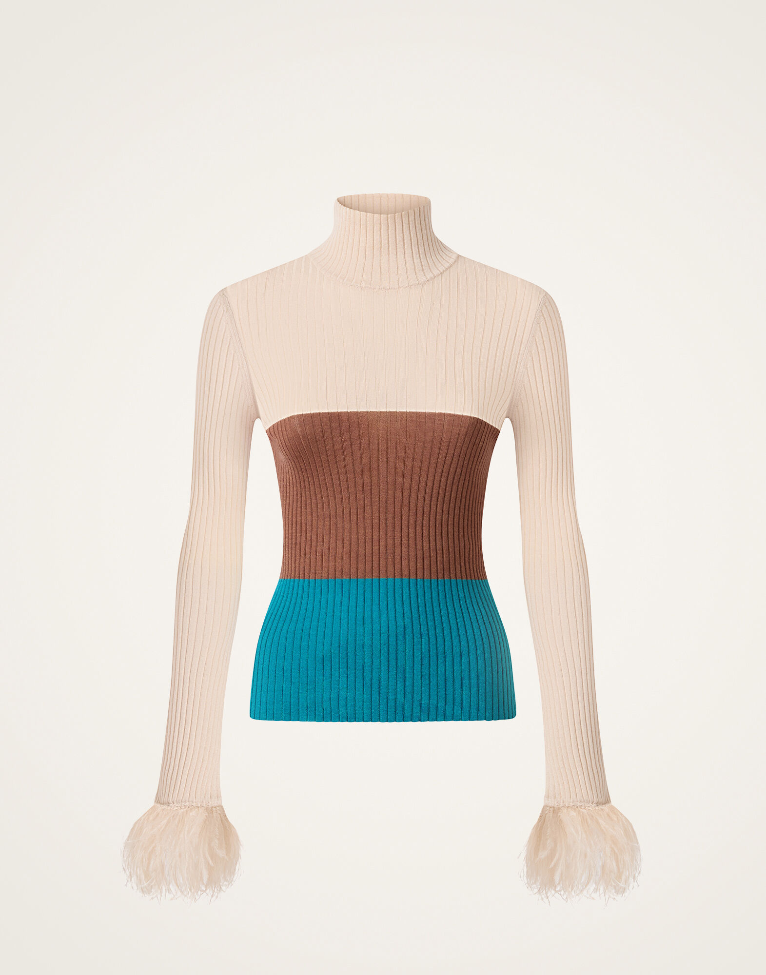 La DoubleJ High Kick Top Color Block Ecru, Tobacco, and Light Blue PUL0167KNI091VA526BR05