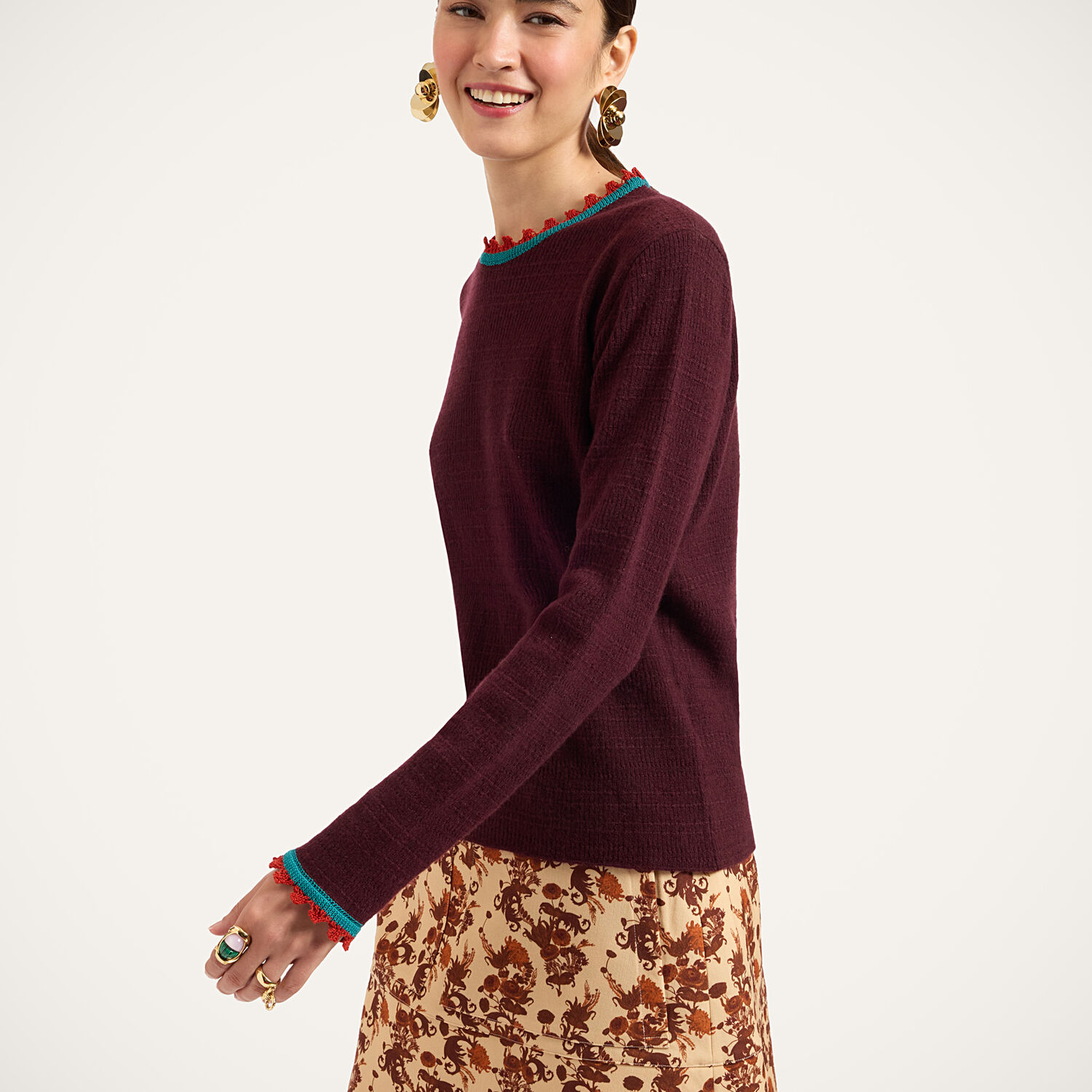 La Doublej Picket Crew Neck In Solid Burgundy