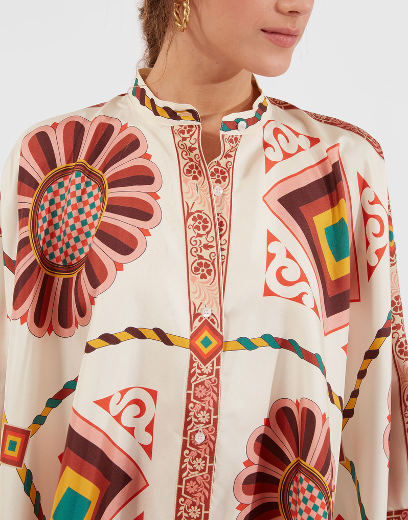 La DoubleJ Foulard Shirt La DoubleJ Foulard Shirt Macro Tiles Placée SHI0059SIL006MAC01WH01