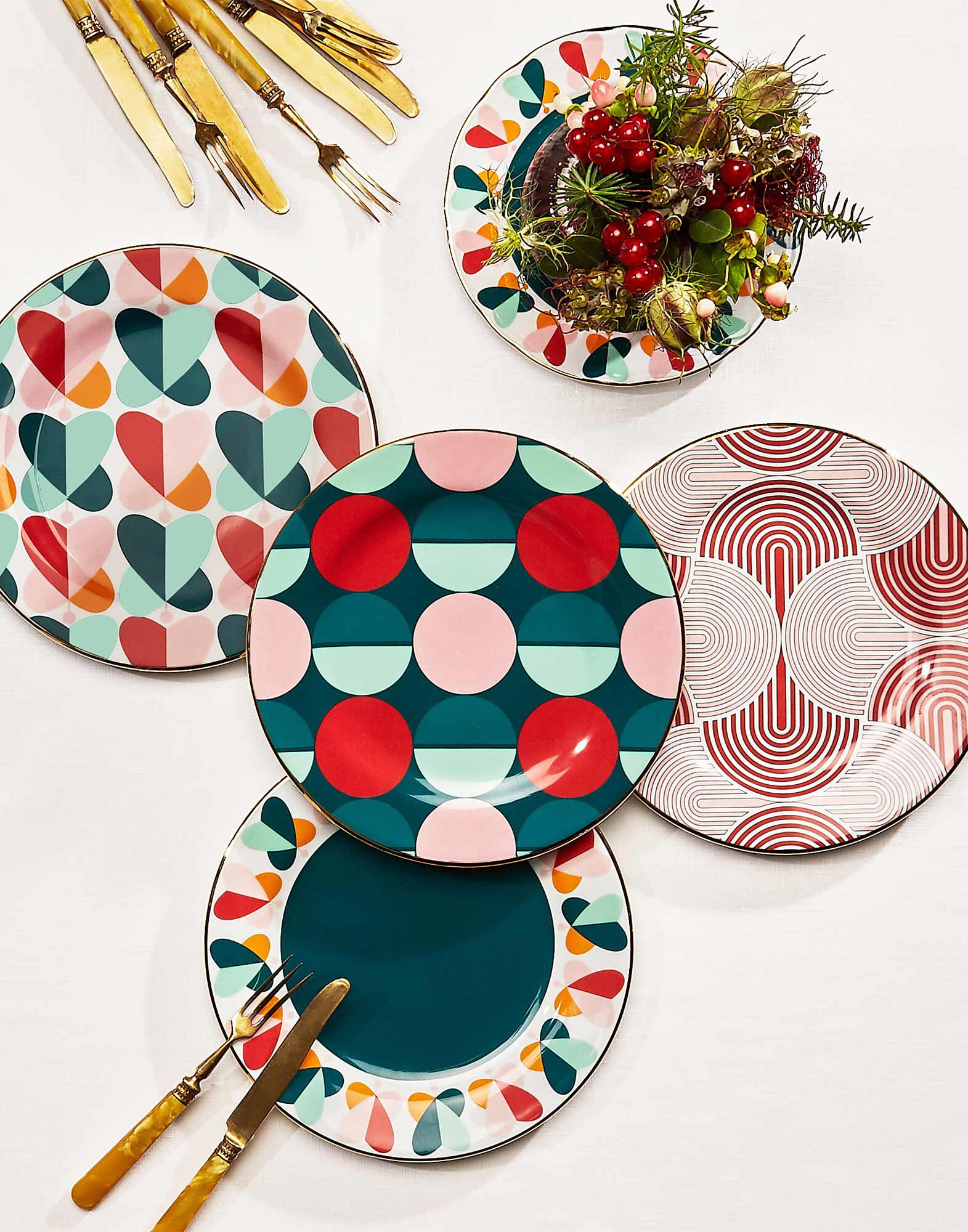 La DoubleJ geometric-print porcelain dessert plate (set of two) - Orange