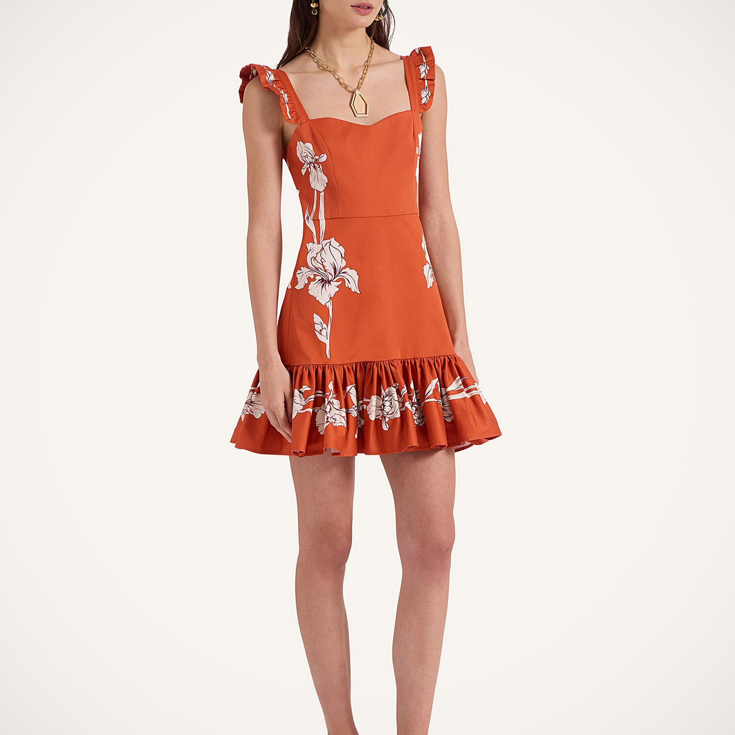 La Doublej La Double J Gingerbread Floral-printed Twill Mini Dress In Iris Placée Dark Orange