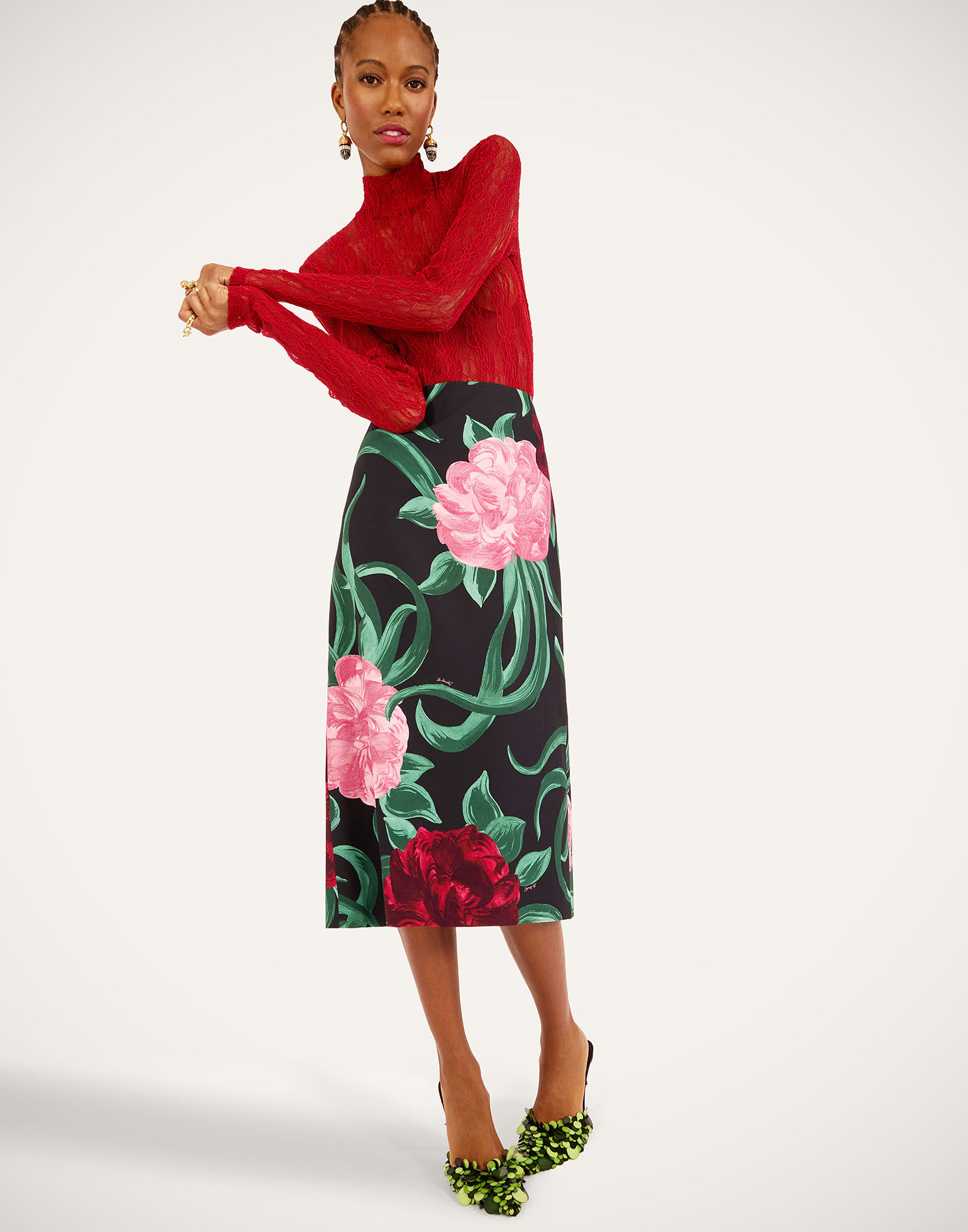 La DoubleJ Pencil Skirt Peony Black SKI0011SAB001PEO05BL01