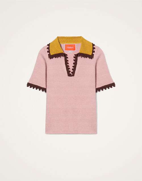 La DoubleJ Picket Polo Top Solid Pink PUL0273KNI154SOLIDPI01