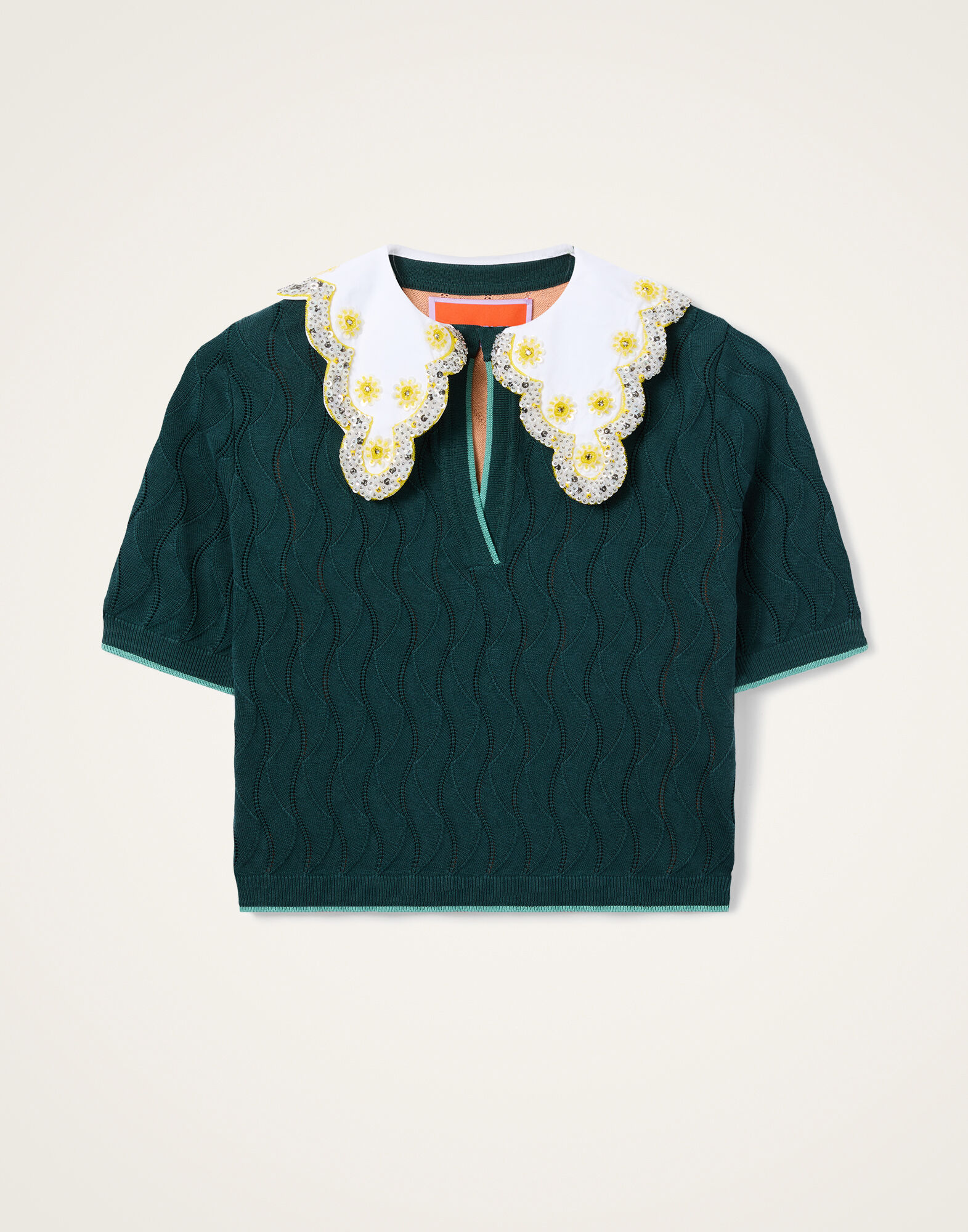 La DoubleJ Crop Polo Color Block Teal & Coral PUL0359KNI197VA466BU07