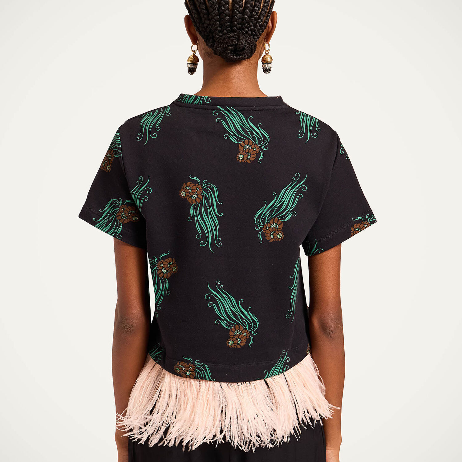  La Doublej T-shirts & Sweatshirts Women - La Scala Tee Lemuria Black L 98% Cotton 2% Ostrich Feathers 