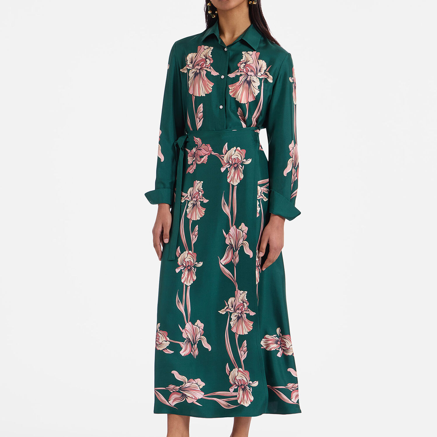 La Doublej Floral-print Sarong Skirt In Iris Placée Dark Green