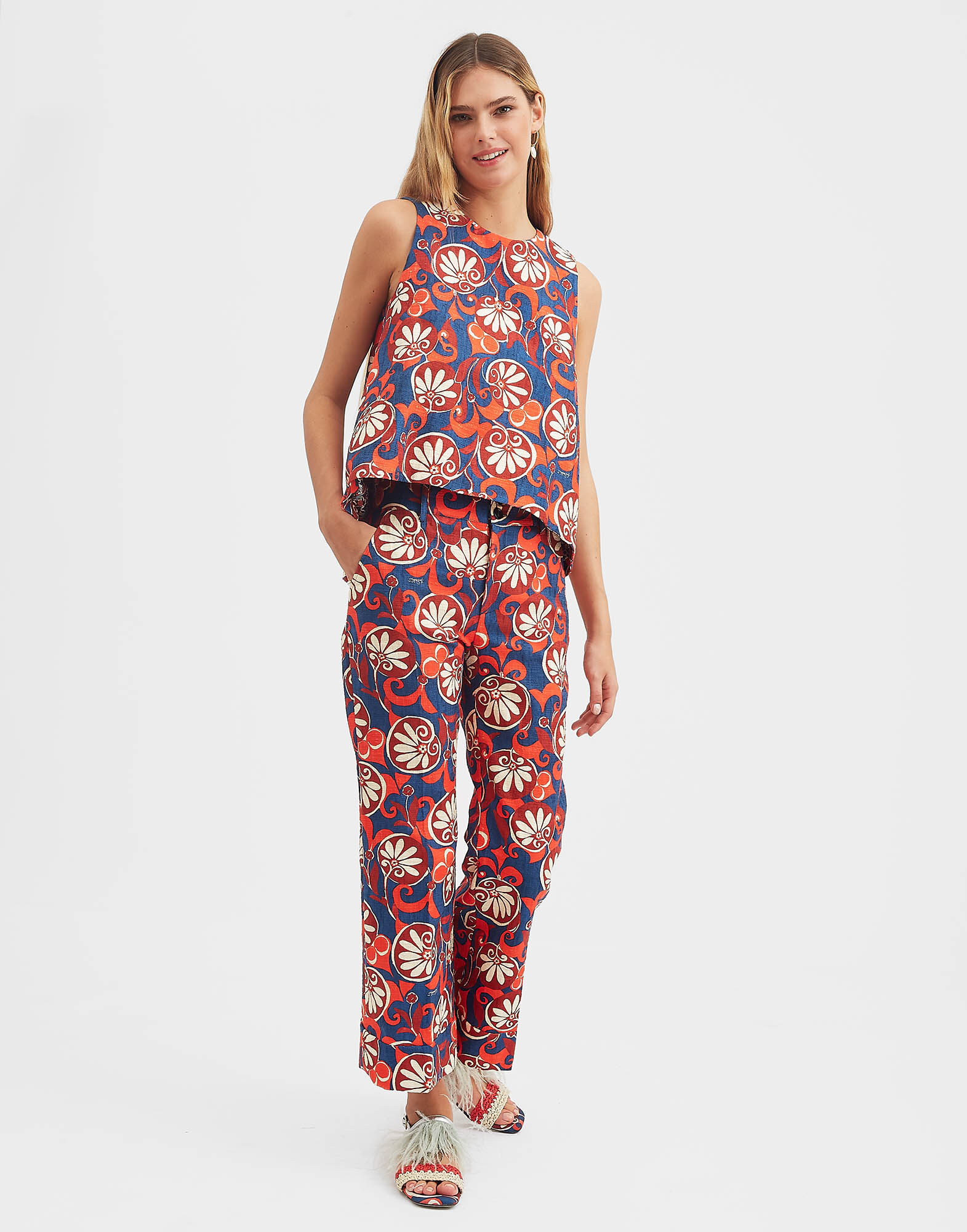 La DoubleJ Hendrix Pants Moonflower Navy TRO0014COT005MOO01BU06