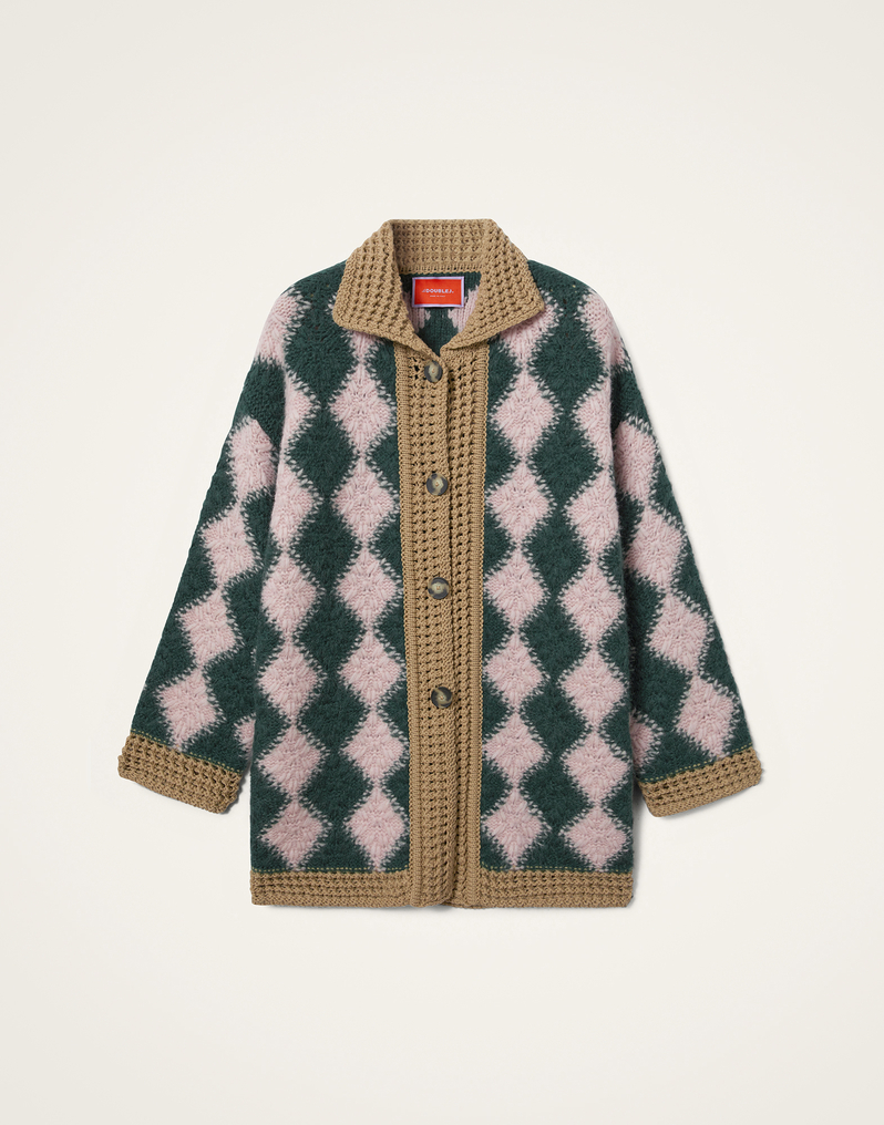 La DoubleJ Crochet Bowling Cardigan La DoubleJ Crochet Bowling Cardigan Multicolor Pink & Dark Green PUL0290KNI167VA400PI01