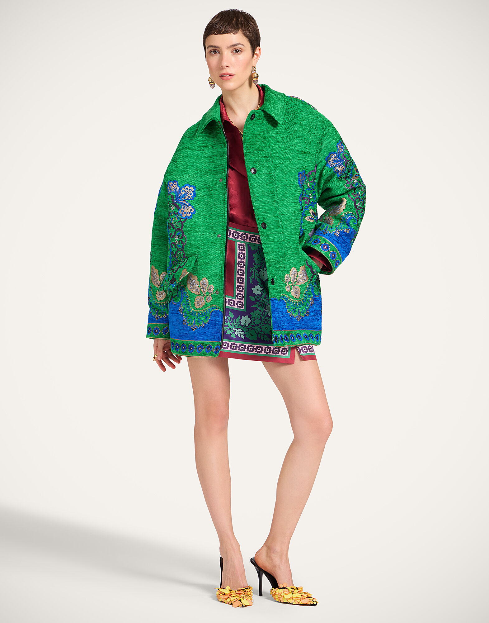 La DoubleJ Truffle Coat Cornucopia Plac&eacute;e Green JAC0178JCQ130CRN02GR02