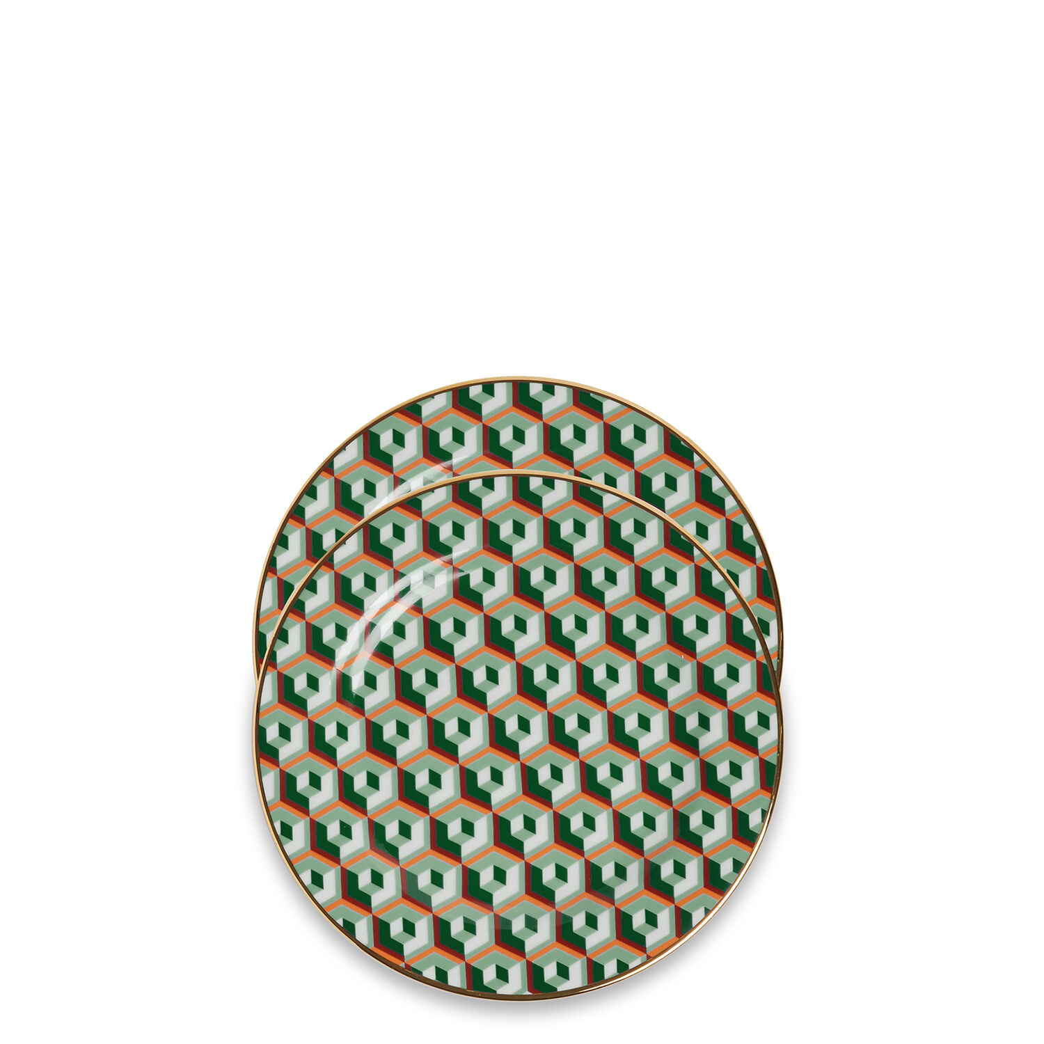 La Doublej Abstract Dessert Plates (set Of Two) In Cubi Verde