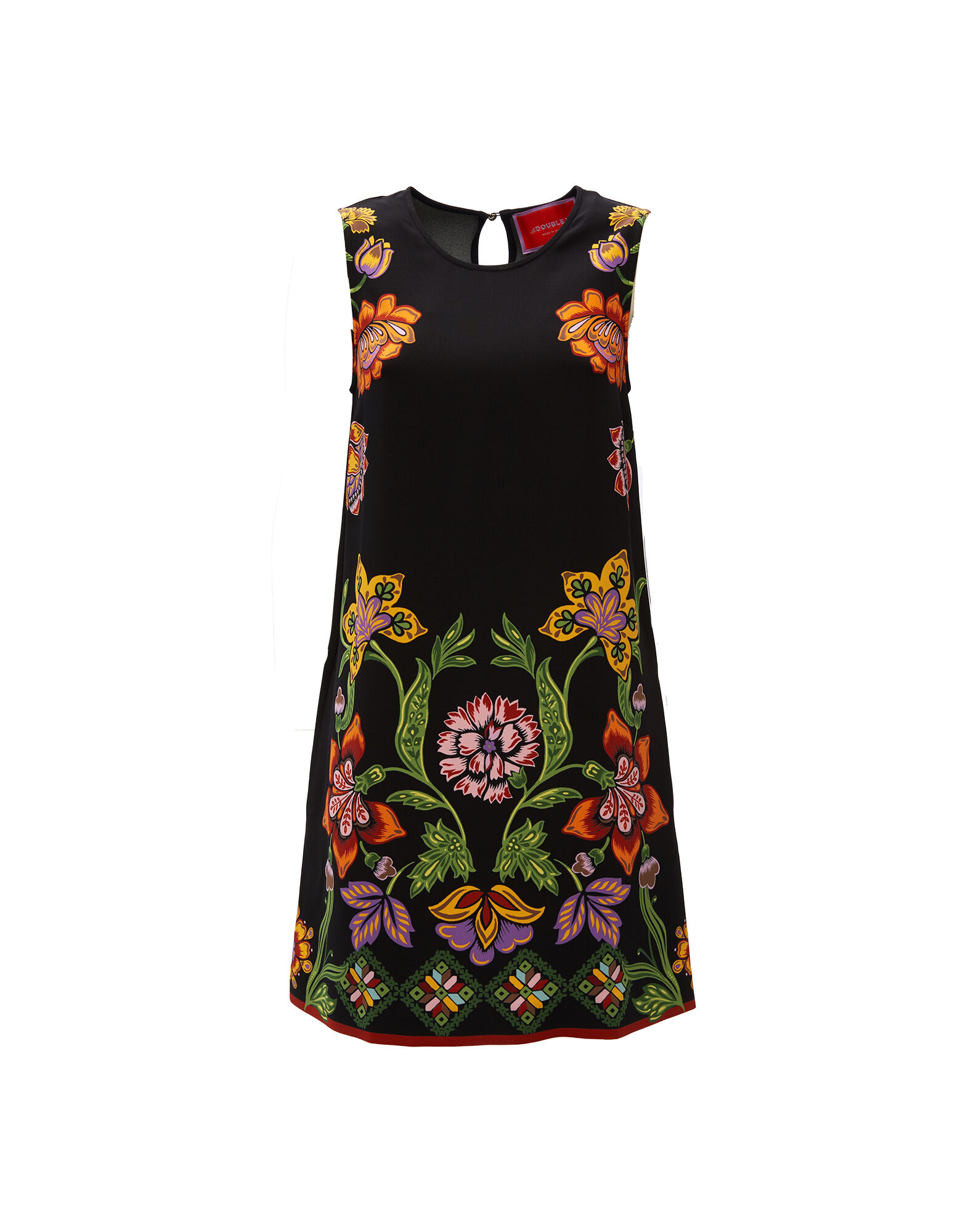 La DoubleJ Stretch Tunic Folk Flowers Nero Plac&eacute;e TOP0053JER023FFL0004