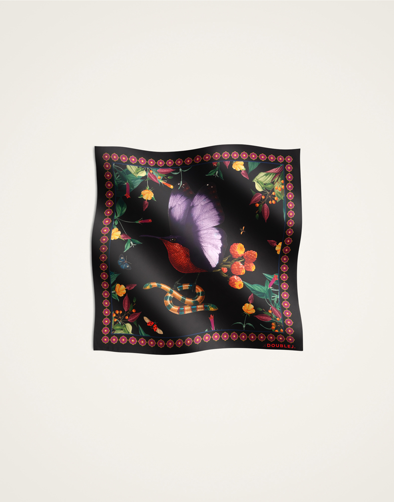 La DoubleJ Foulard 90 La DoubleJ Foulard 90 Zooflora Butterbird Placée Black SCA0067SIL006BTB03BL01