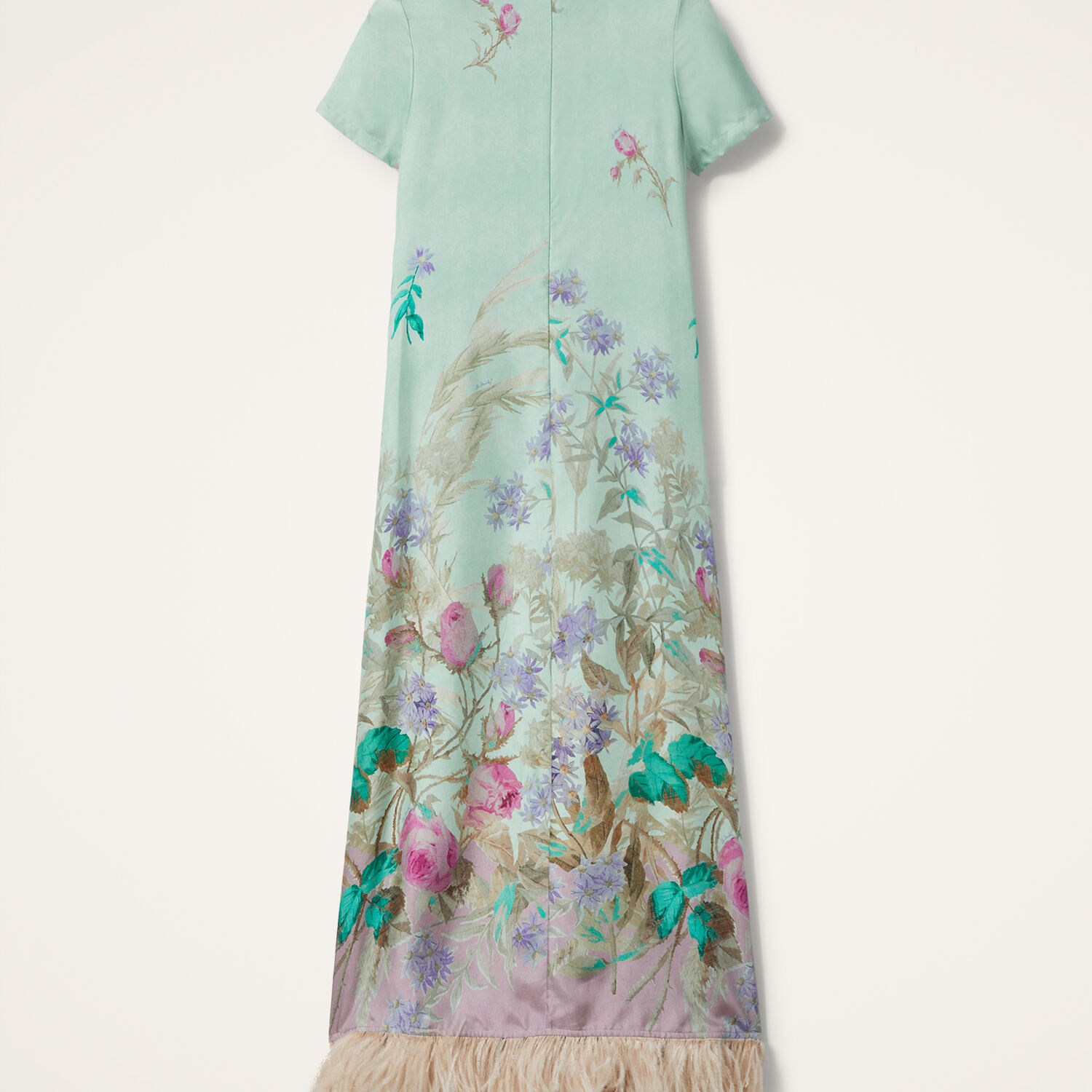 La Doublej Swing Green Midi Dress With Feathered Hem And All-over Floral Print In Silk Woman In Heath Placée Mint