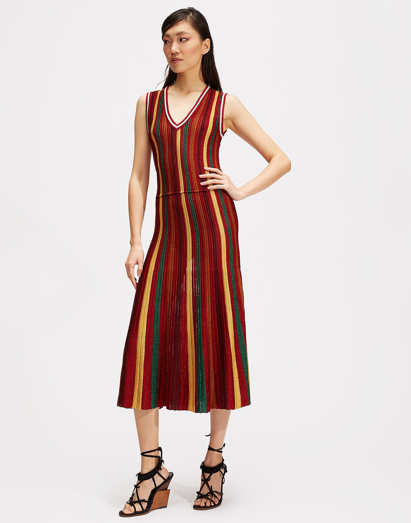 LaDoubleJ Accordion Knit Dress Multicolor Rosso DRE0136KNI019VAR0036