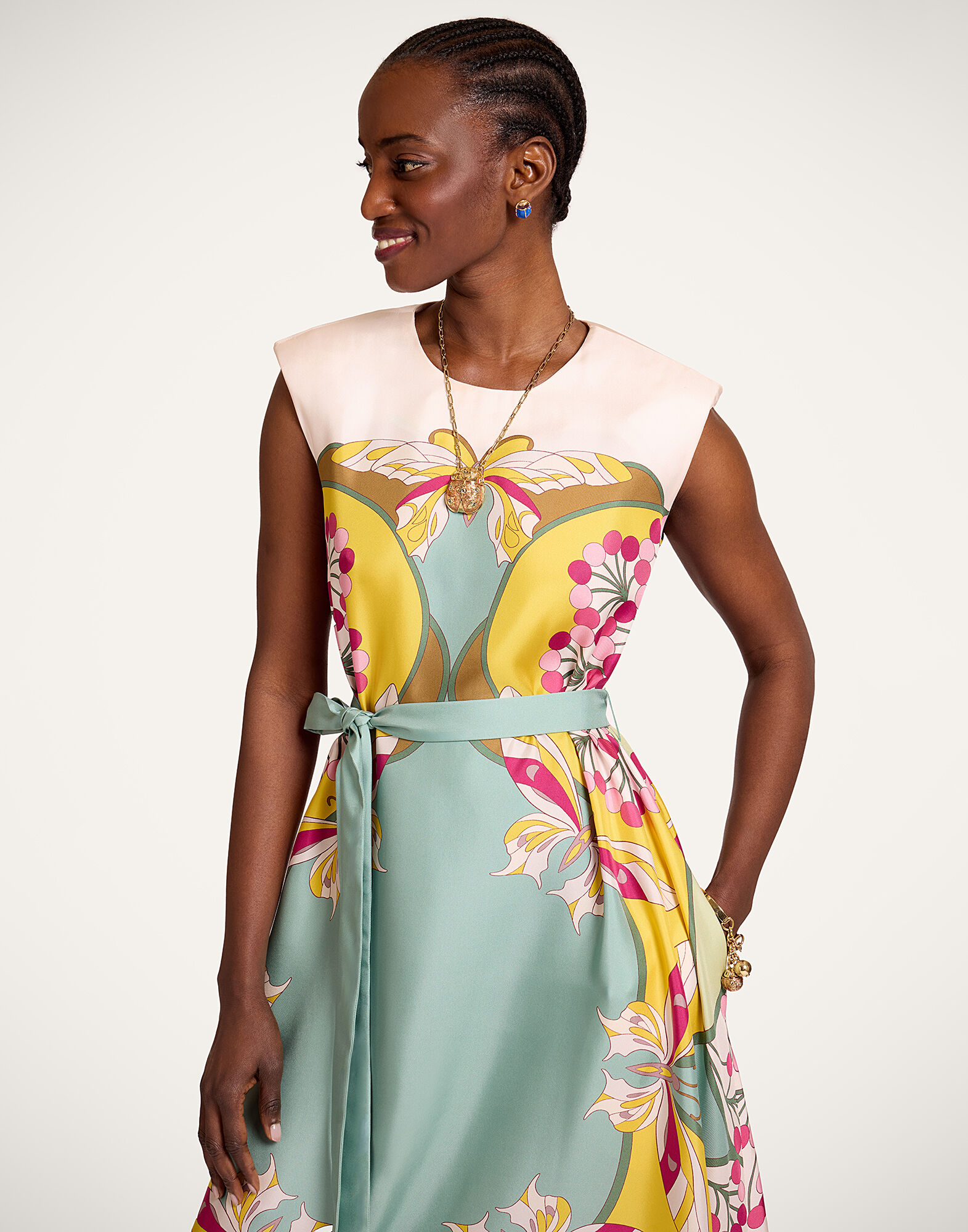 La DoubleJ San Carlo Dress Florette Plac&eacute;e Fuchsia DRE0495SIL006FLO08PI03