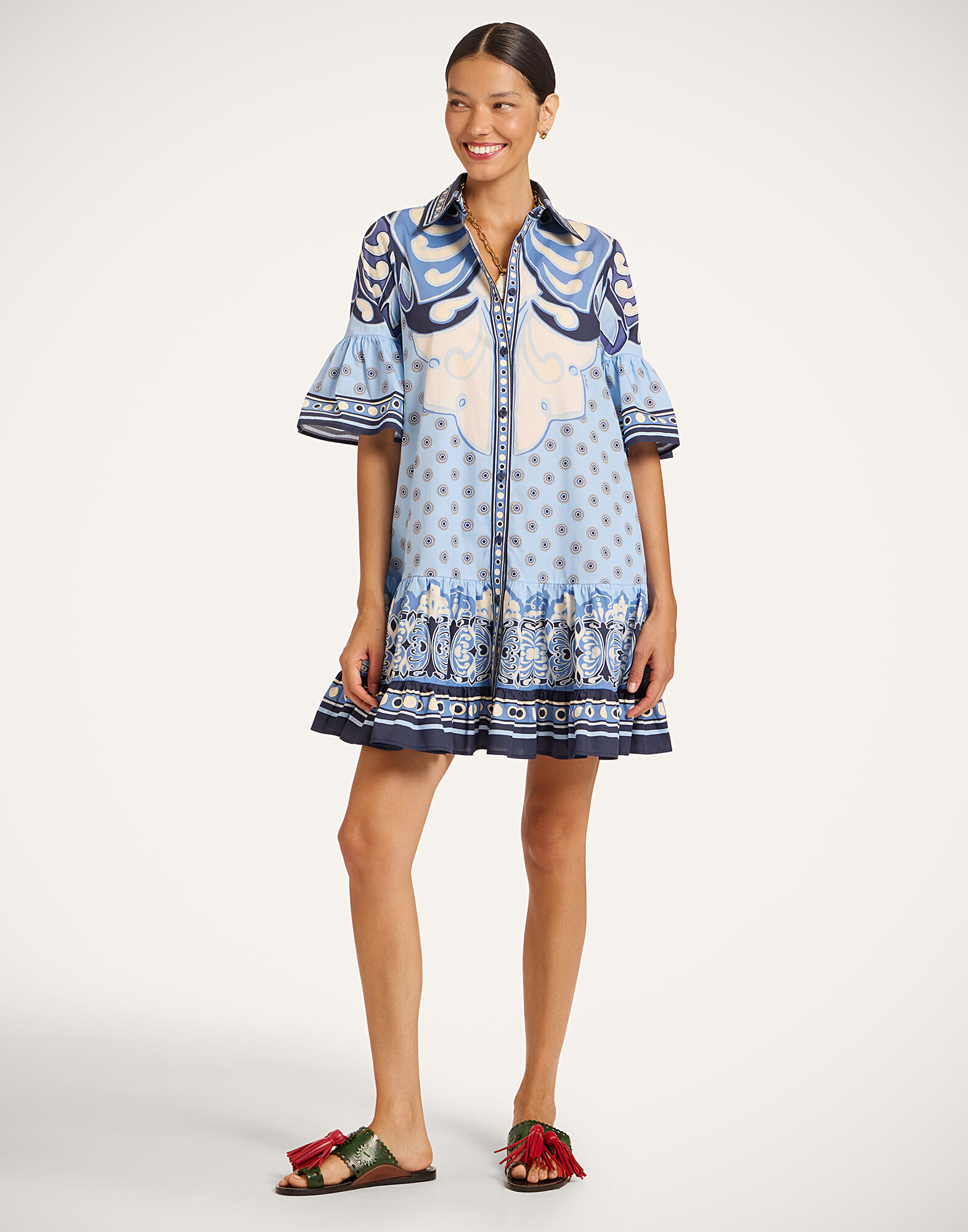 La DoubleJ Choux Dress Cocoon Plac&eacute;e Blue DRE0205COT097COC02BU03