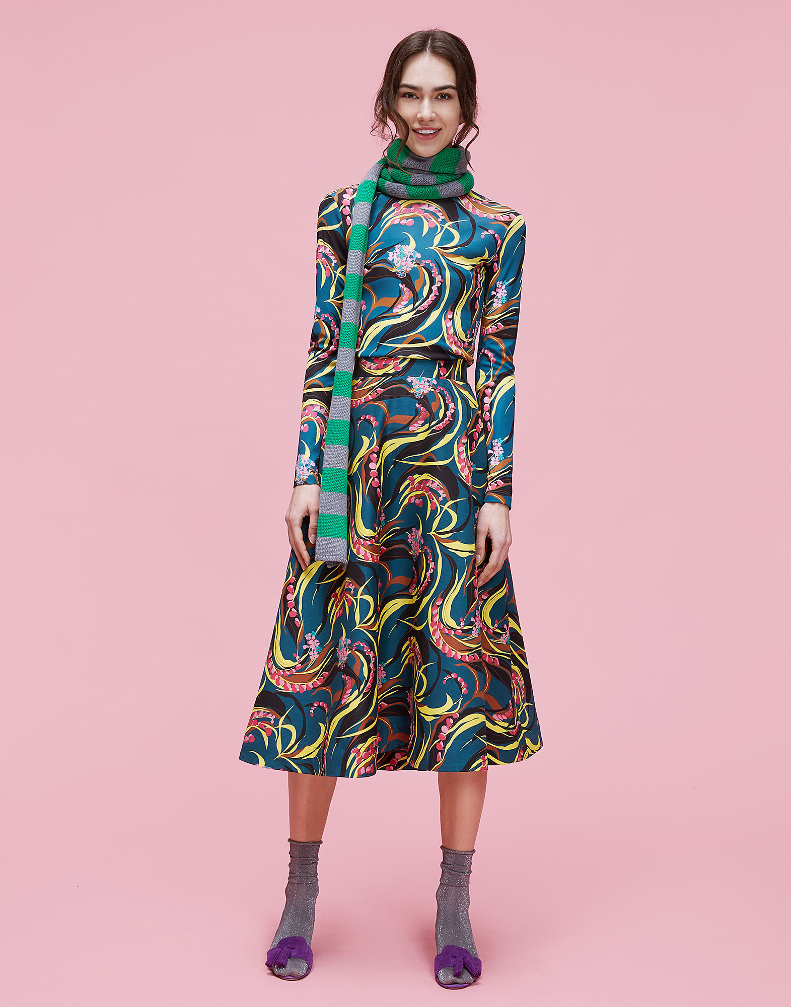 LaDoubleJ Turtleneck Windy Flowers Blu SHI0030JER003WIN0002