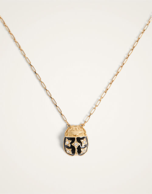 La DoubleJ Lady Scarab Necklace 24K Gold Plate And Enamel NEC0053MET002SOLIDBL01