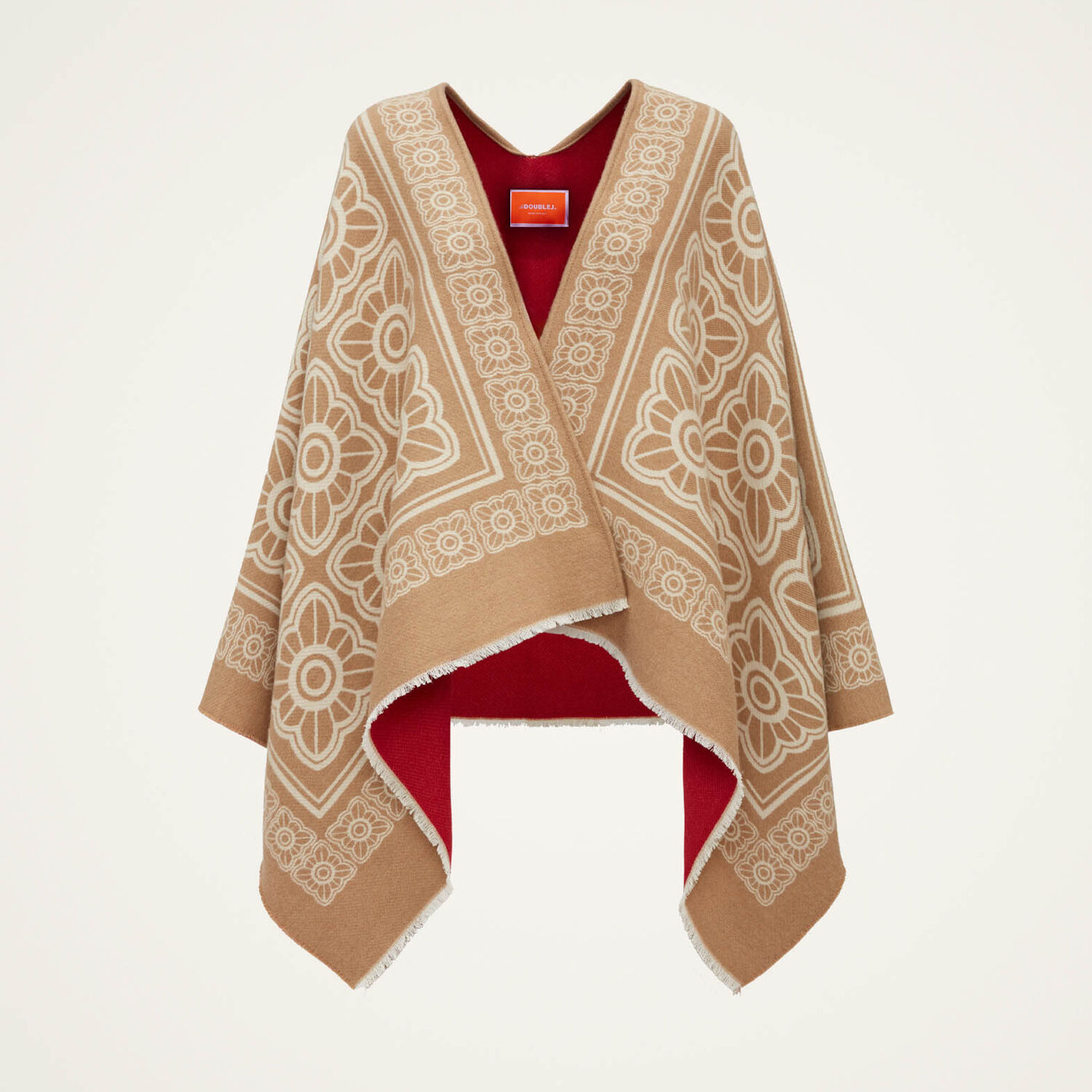 La Doublej Poncho In Mix Tiles Camel