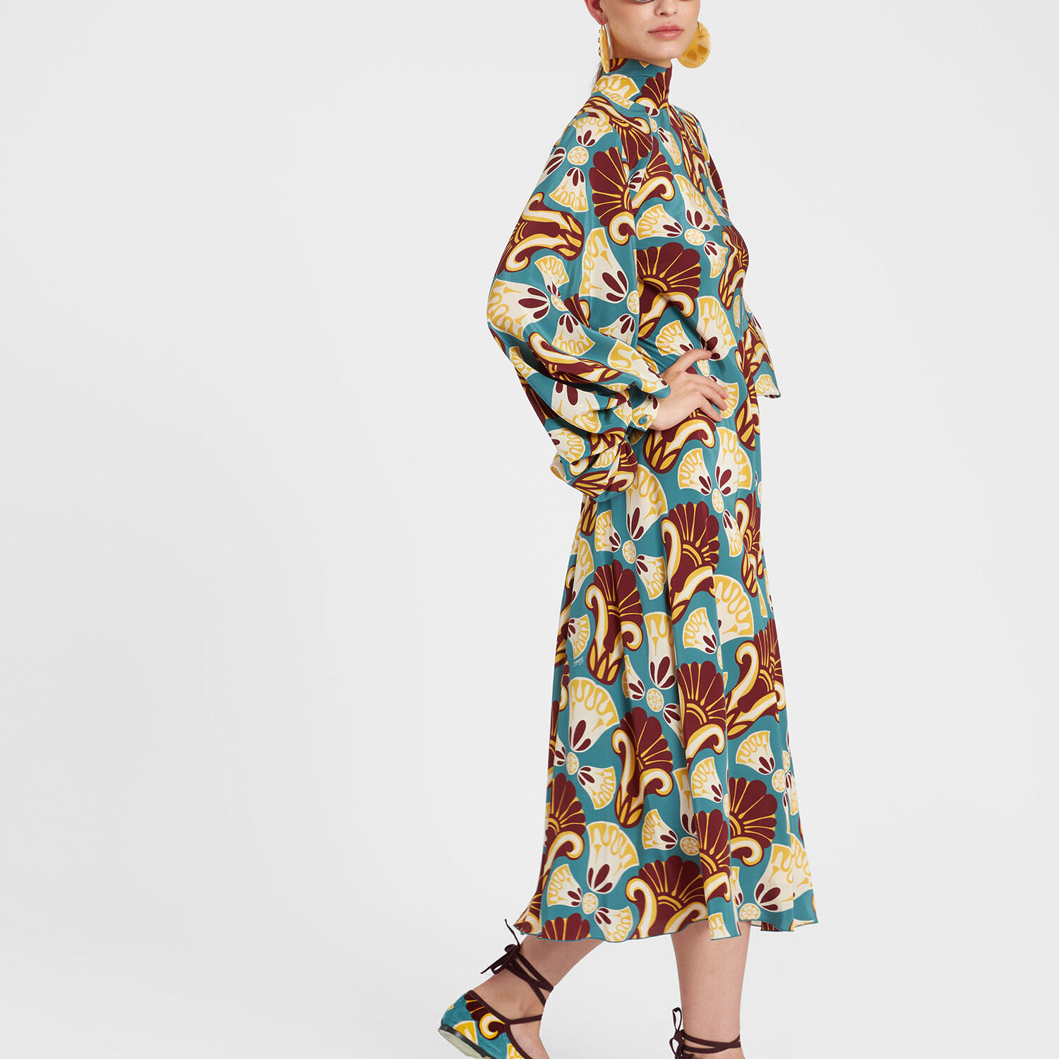 La Doublej Medici Printed Midi Dress In Dendera Light Blue