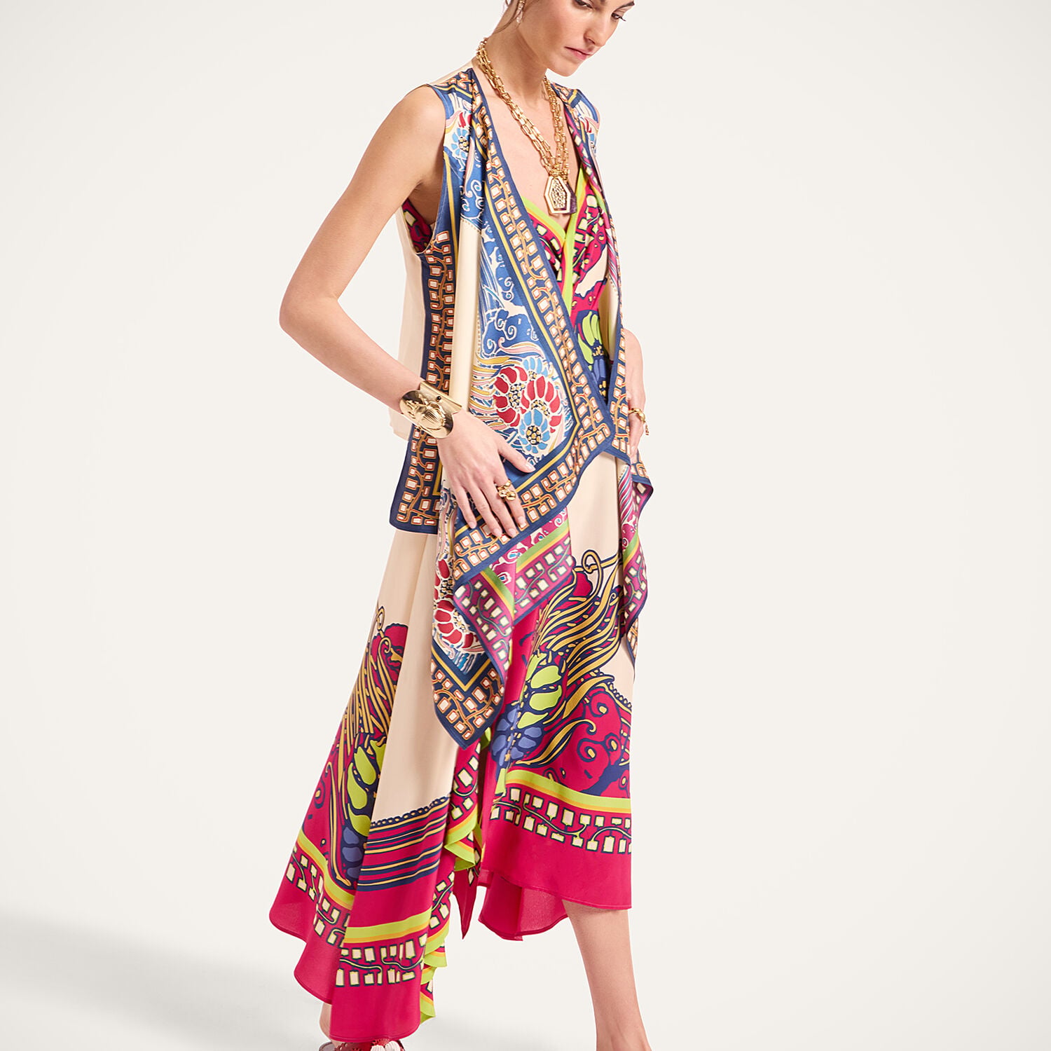  La Doublej Foulards & Scarves Gend - Scarf Gilet Lemuria Placée Blue M/l 80% Silk 18% Viscose 2% Elastane 