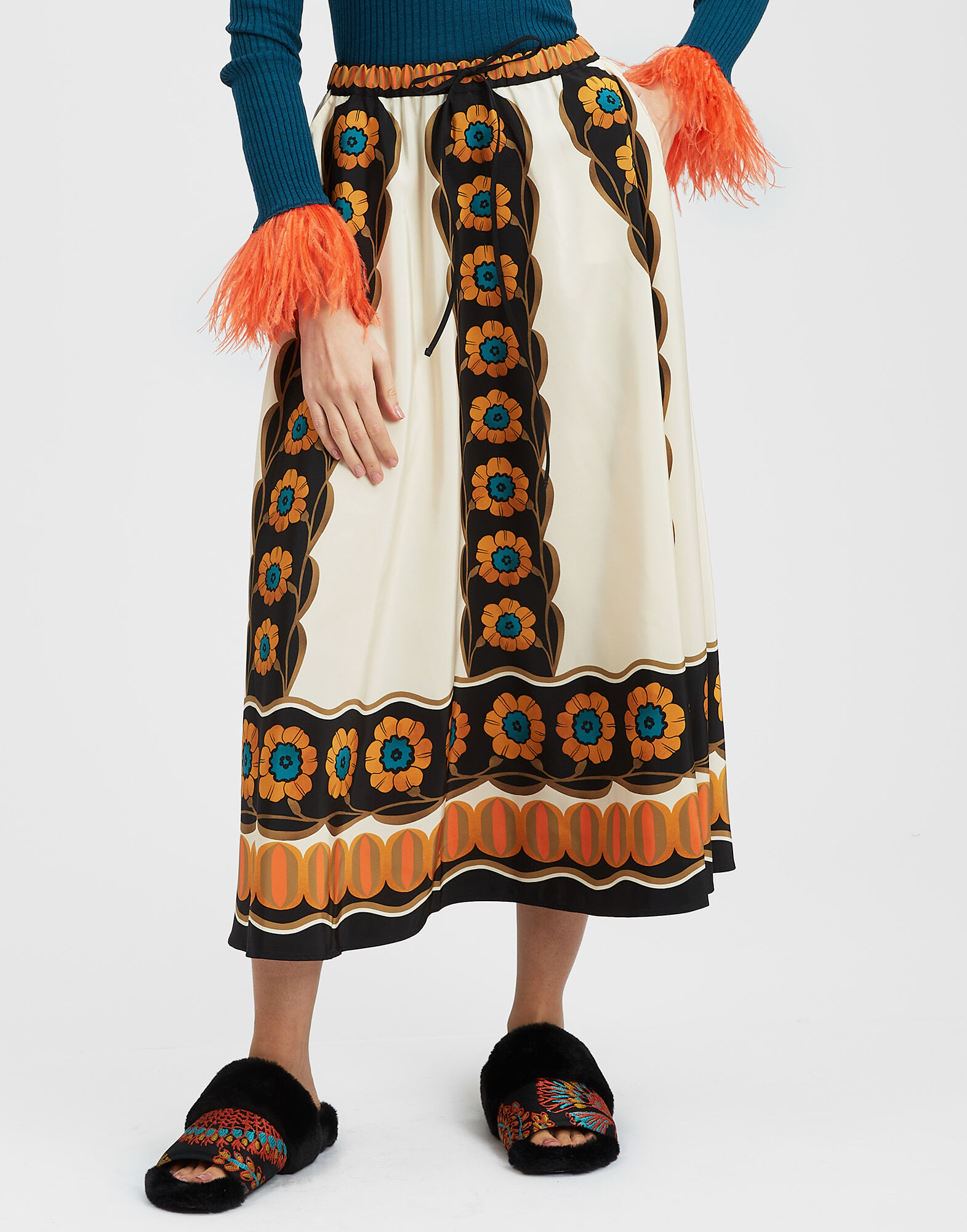 La DoubleJ Drawstring Skirt Daisychain Plac&eacute;e Orange SKI0106FAI002ROP04OR02