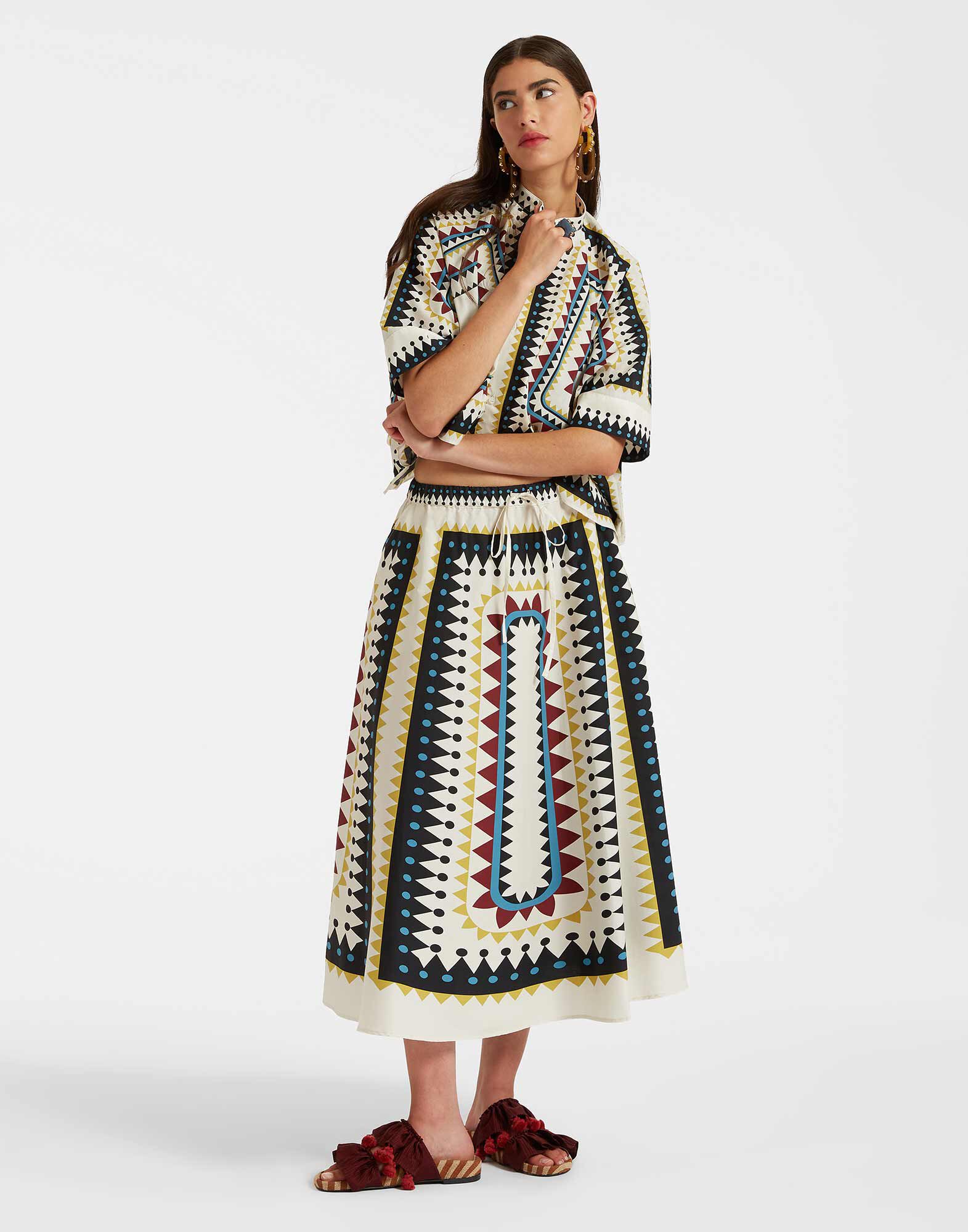 Drawstring Skirt in Doric Placee Cream for Women La DoubleJ