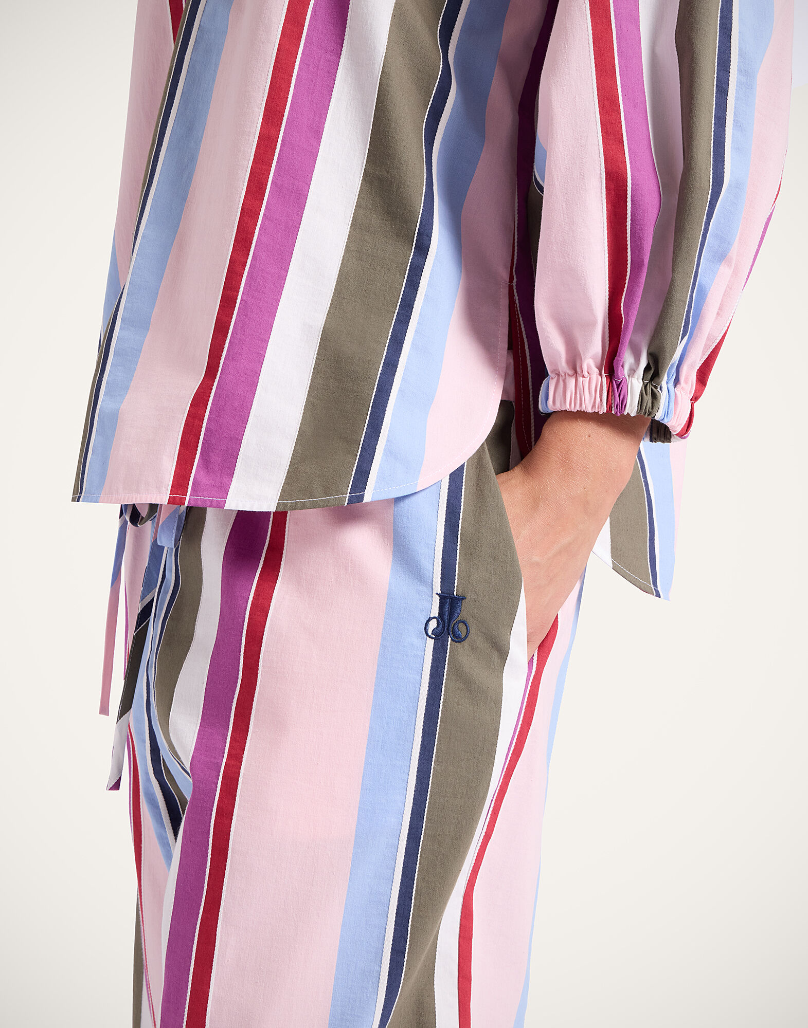 La DoubleJ Drawstring Pants Stripes Multicolor Pink TRO0053COT078CLB22PI01