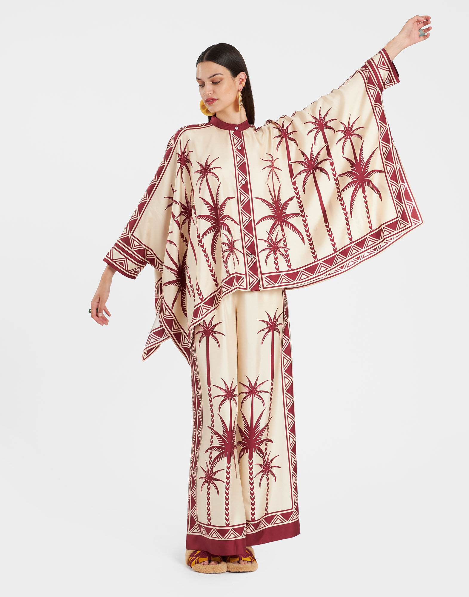 La DoubleJ Foulard Shirt Date Palms Plac&eacute;e Ivory SHI0059SIL006DAT01WH04